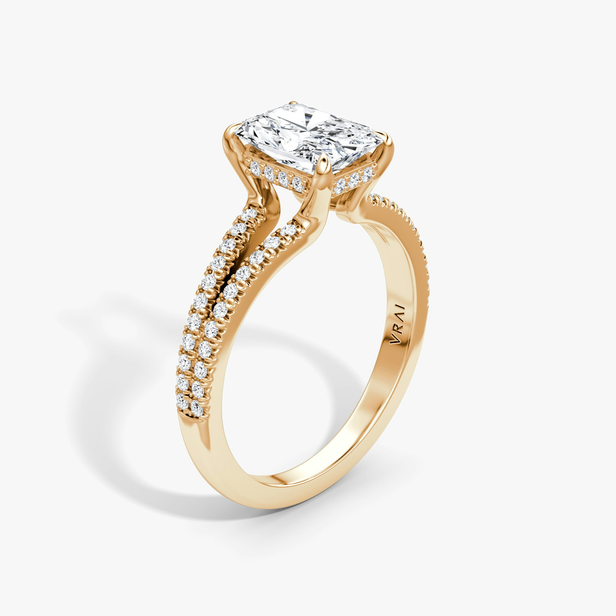 The Floating Split Band | Radiant | 14k | Rose Gold | bandAccent: Pavé | diamondOrientation: vertical | caratWeight: other
