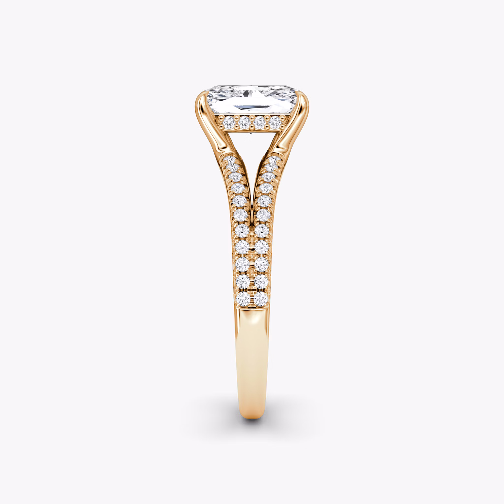 The Floating Split Band | Radiant | 14k | Rose Gold | bandAccent: Pavé | diamondOrientation: vertical | caratWeight: other