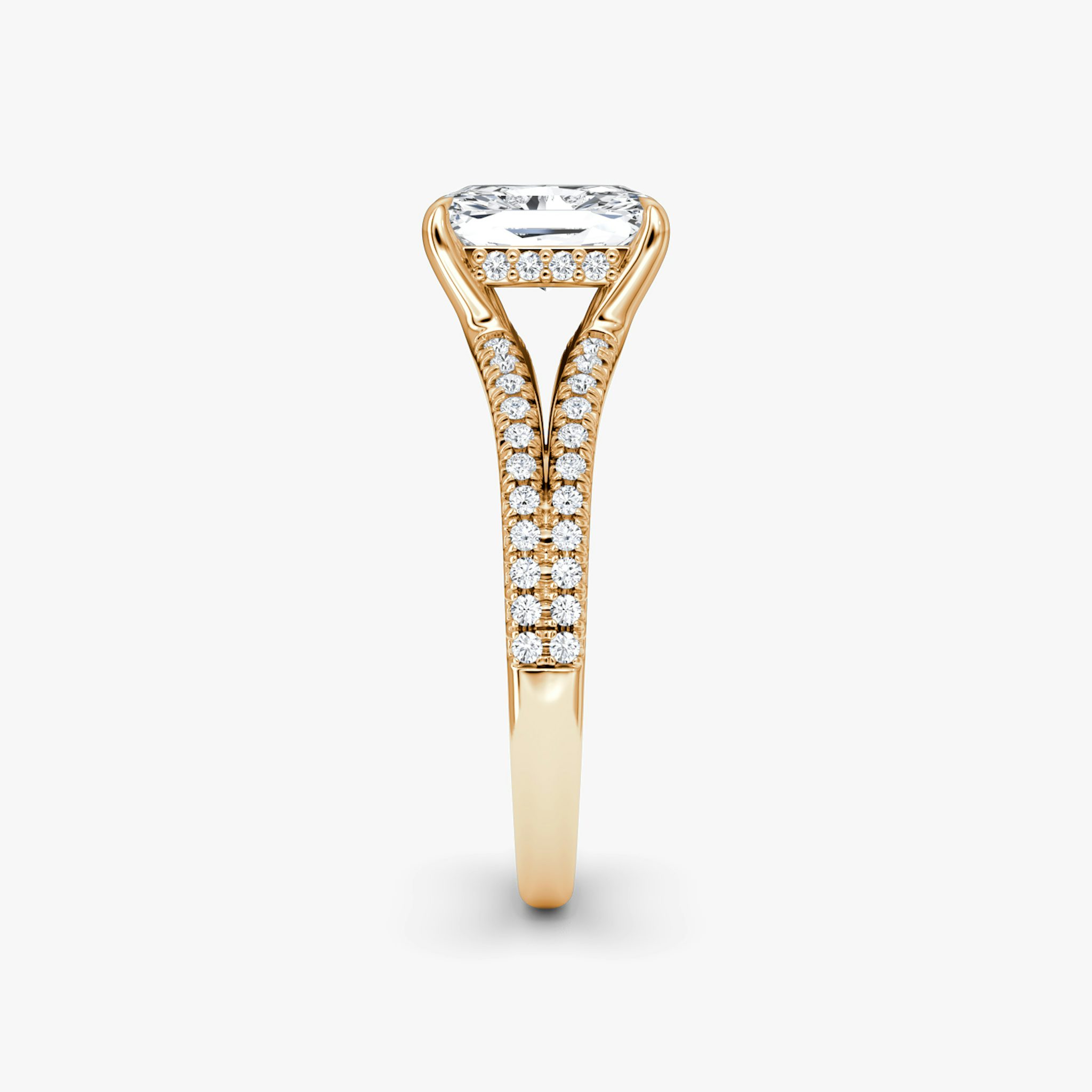 The Floating Split Band | Radiant | 14k | Rose Gold | bandAccent: Pavé | diamondOrientation: vertical | caratWeight: other
