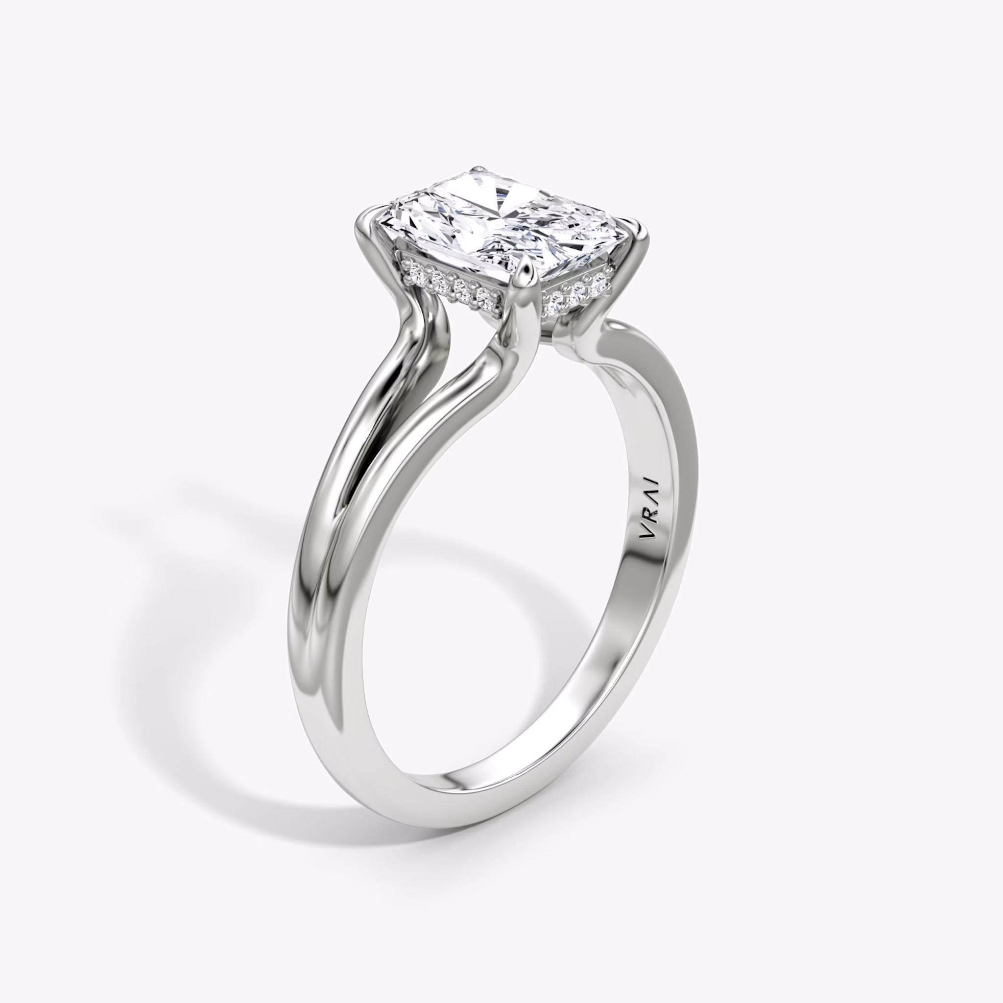 The Floating Split Band | Radiant | 18k | White Gold | bandAccent: Plain | diamondOrientation: vertical | caratWeight: other