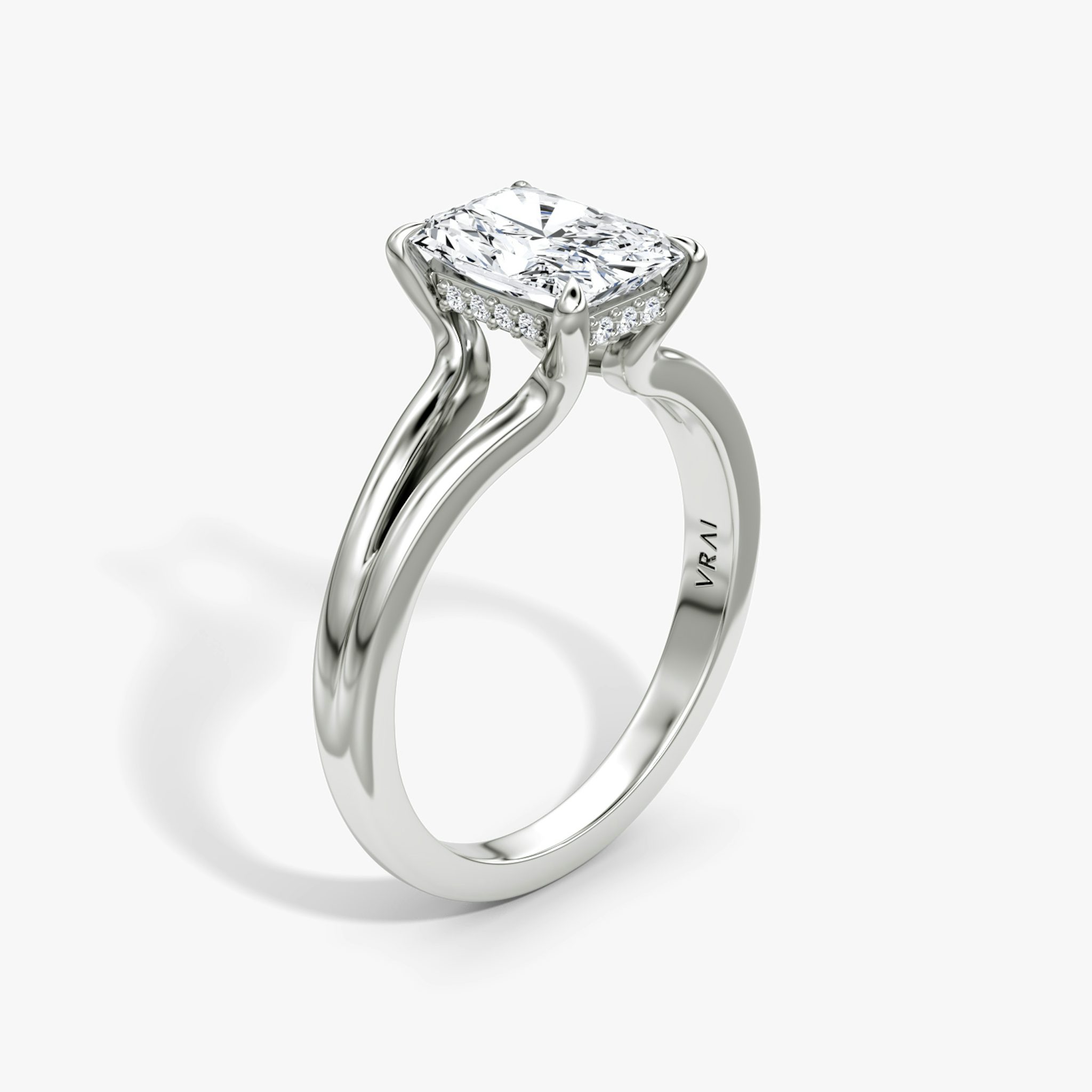 The Floating Split Band | Radiant | 18k | White Gold | bandAccent: Plain | diamondOrientation: vertical | caratWeight: other