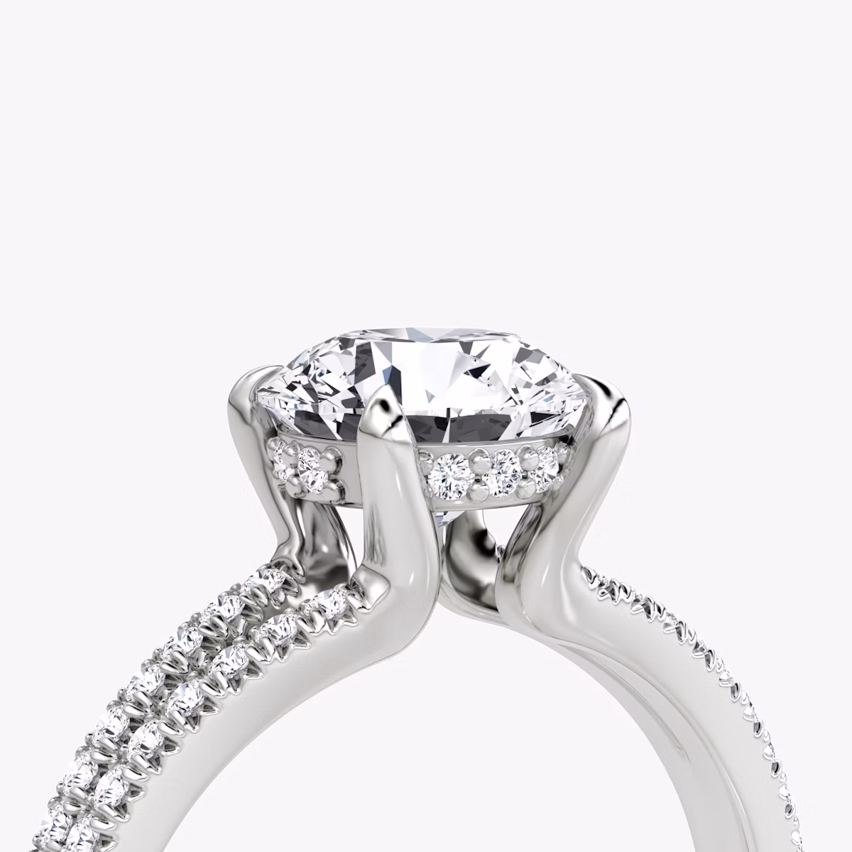 The Floating Split Band | Round Brilliant | Platinum | bandAccent: Pavé | caratWeight: 1.5ct | diamondOrientation: vertical