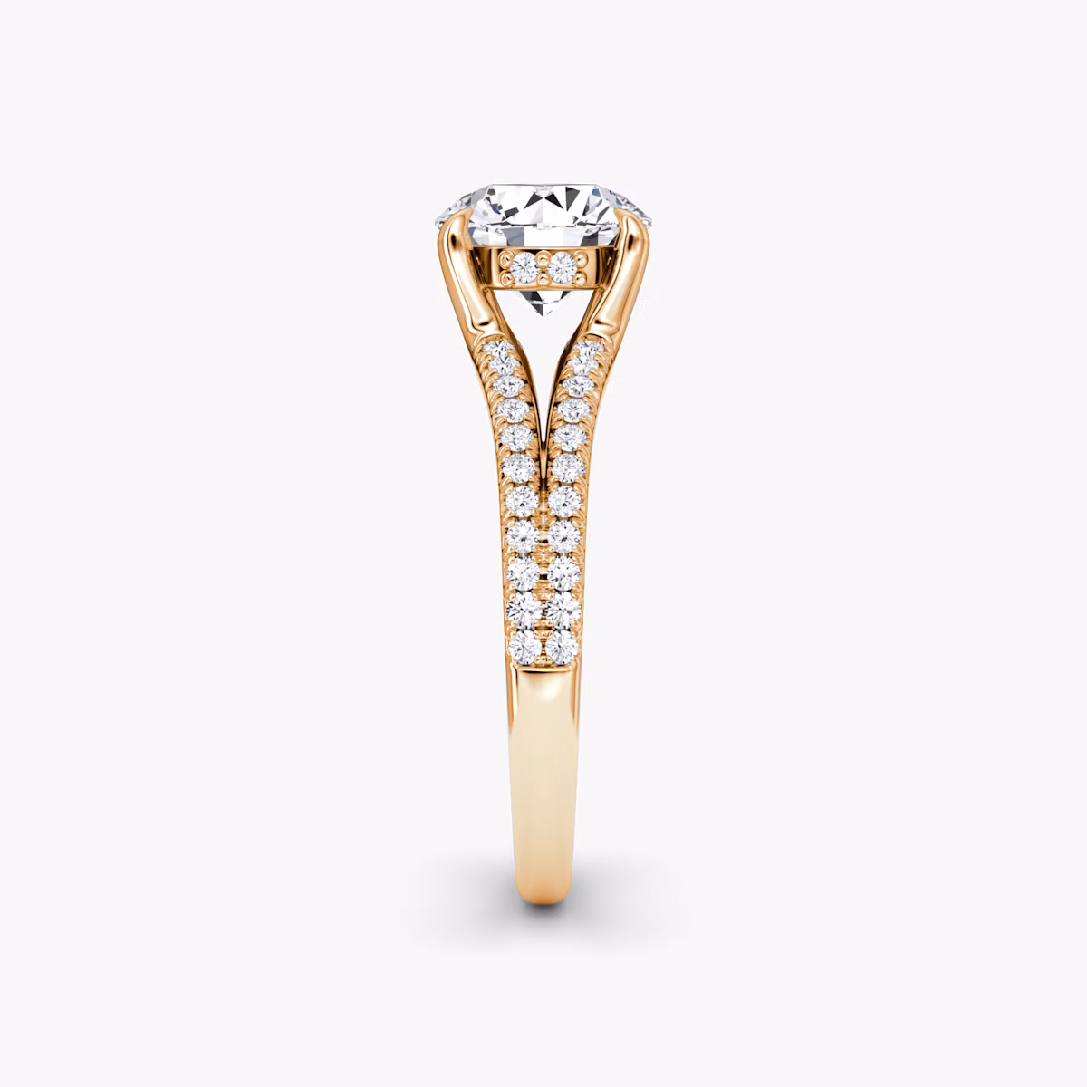 The Floating Split Band | Round Brilliant | 14k | Rose Gold | bandAccent: Pavé | caratWeight: other | diamondOrientation: vertical