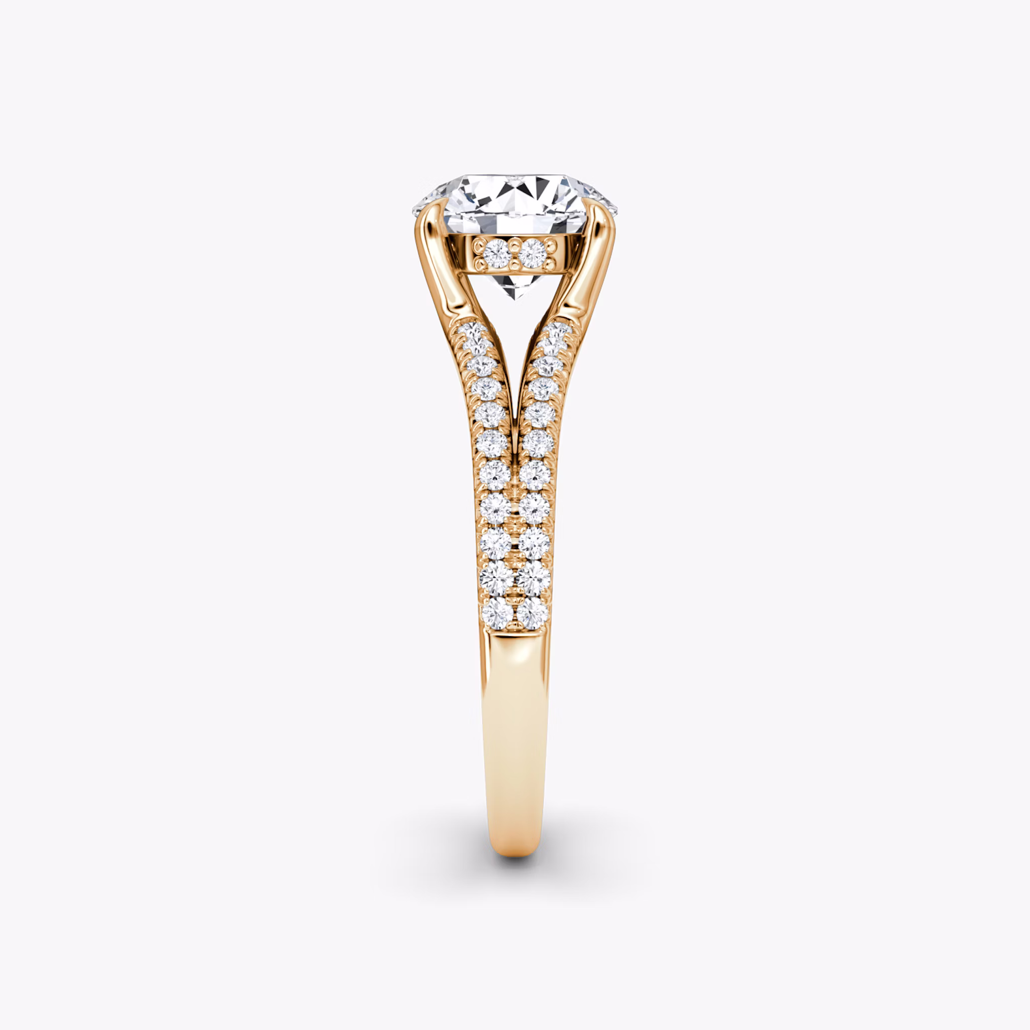 The Floating Split Band | Round Brilliant | 14k | Rose Gold | bandAccent: Pavé | caratWeight: other | diamondOrientation: vertical