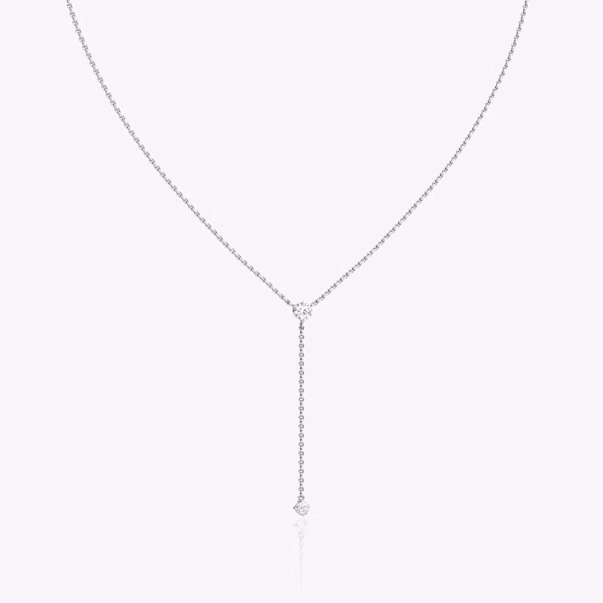 Duo Lariat Necklace | Round Brilliant | 14k | White Gold | chainLength: 16-18
