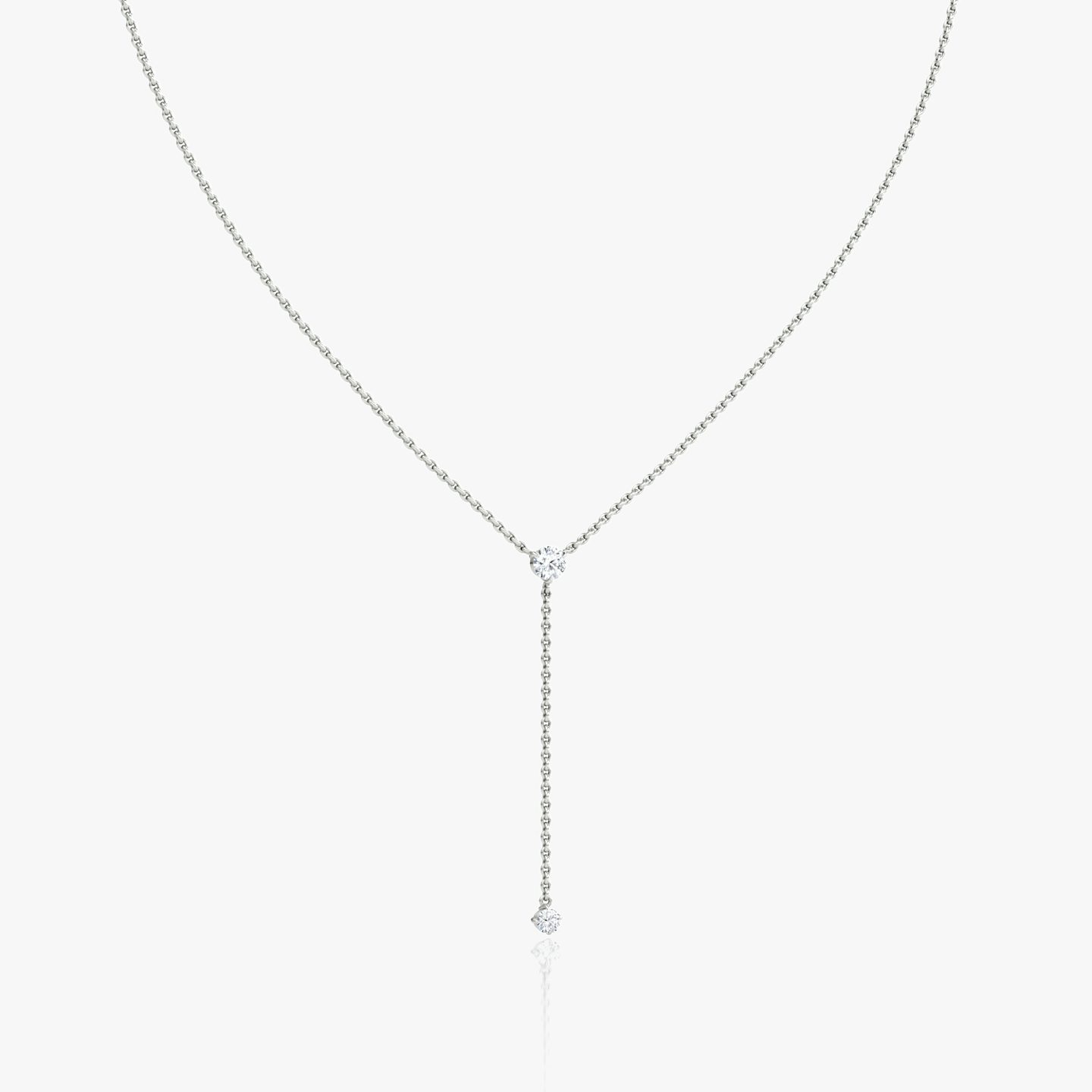 Duo Lariat Necklace | Round Brilliant | 14k | White Gold | chainLength: 16-18