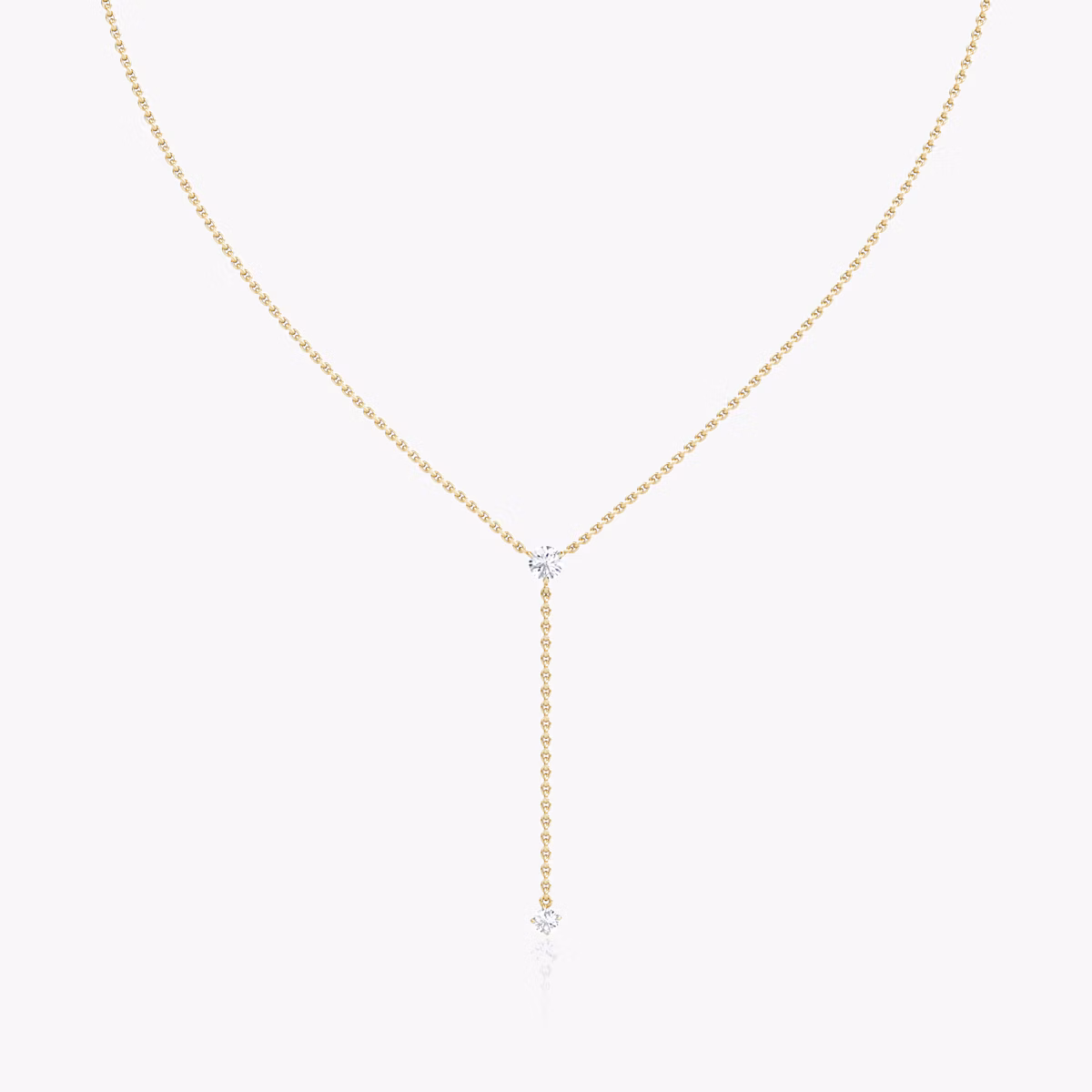 Duo Lariat Necklace | Round Brilliant | 14k | Yellow Gold | chainLength: 16-18