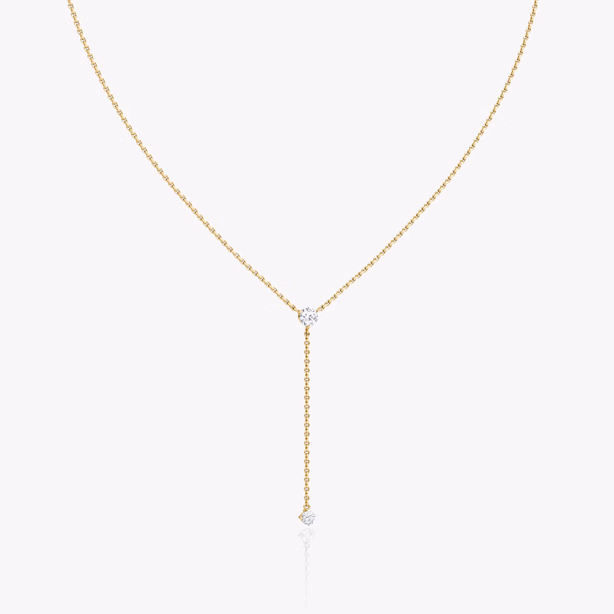 Duo Lariat Necklace | Round Brilliant | 14k | Yellow Gold | chainLength: 16-18