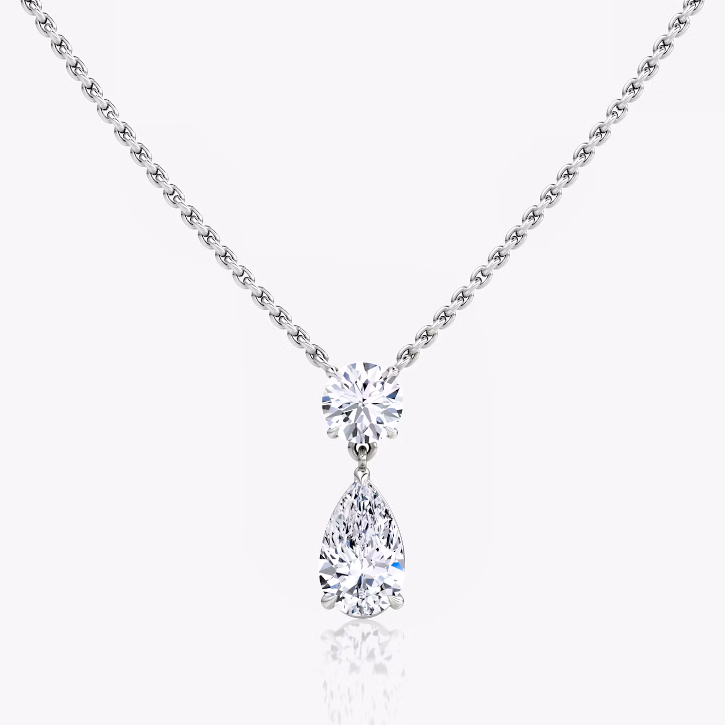 Duo Drop Necklace Round Brilliant and Pear | White Gold