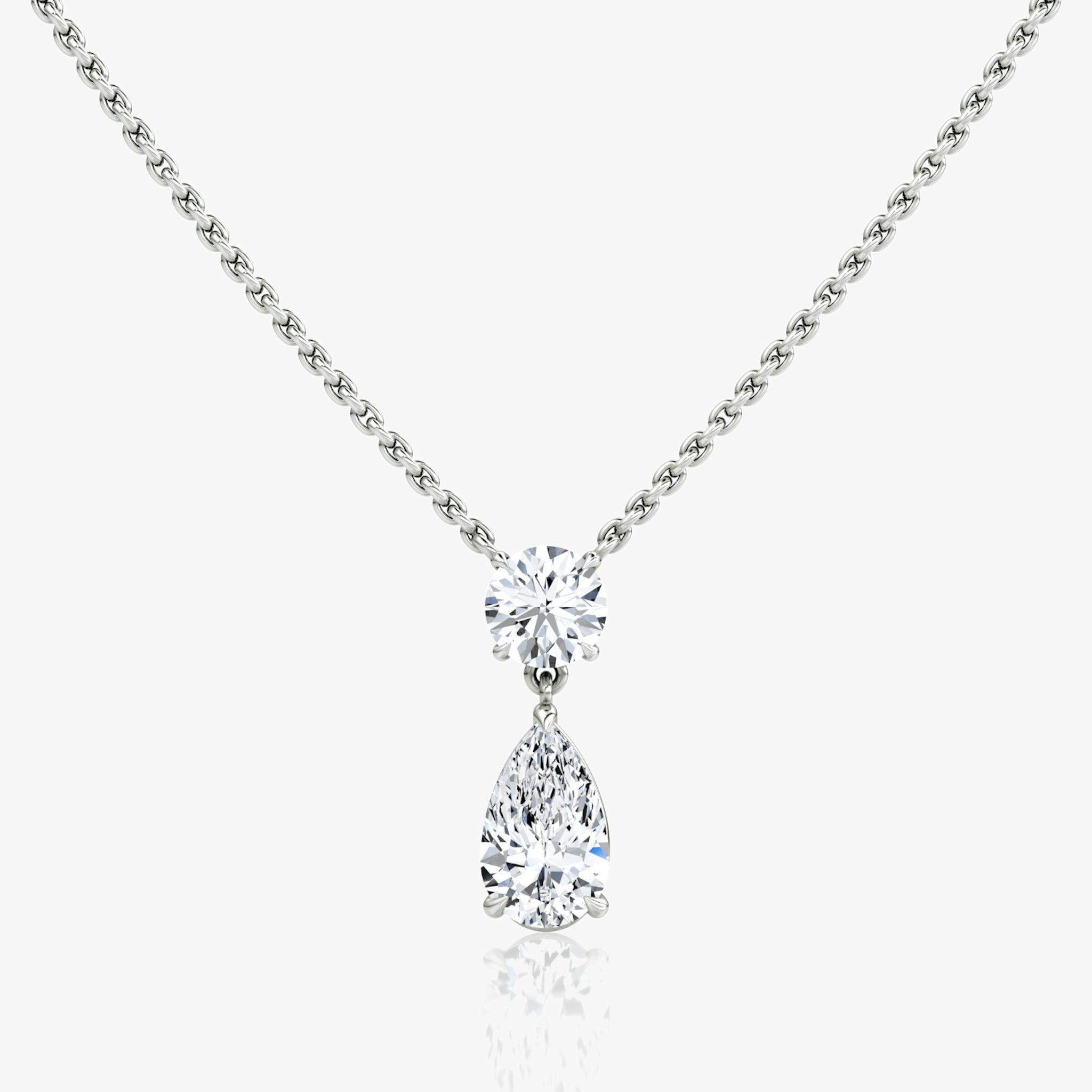 Duo Drop Necklace | Round Brilliant and Pear | 14k | White Gold | chainLength: 16-18