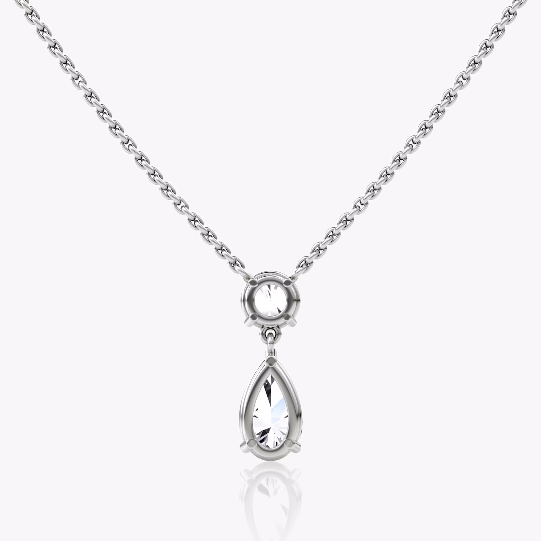 Duo Drop Necklace | Round Brilliant and Pear | 14k | White Gold | chainLength: 16-18