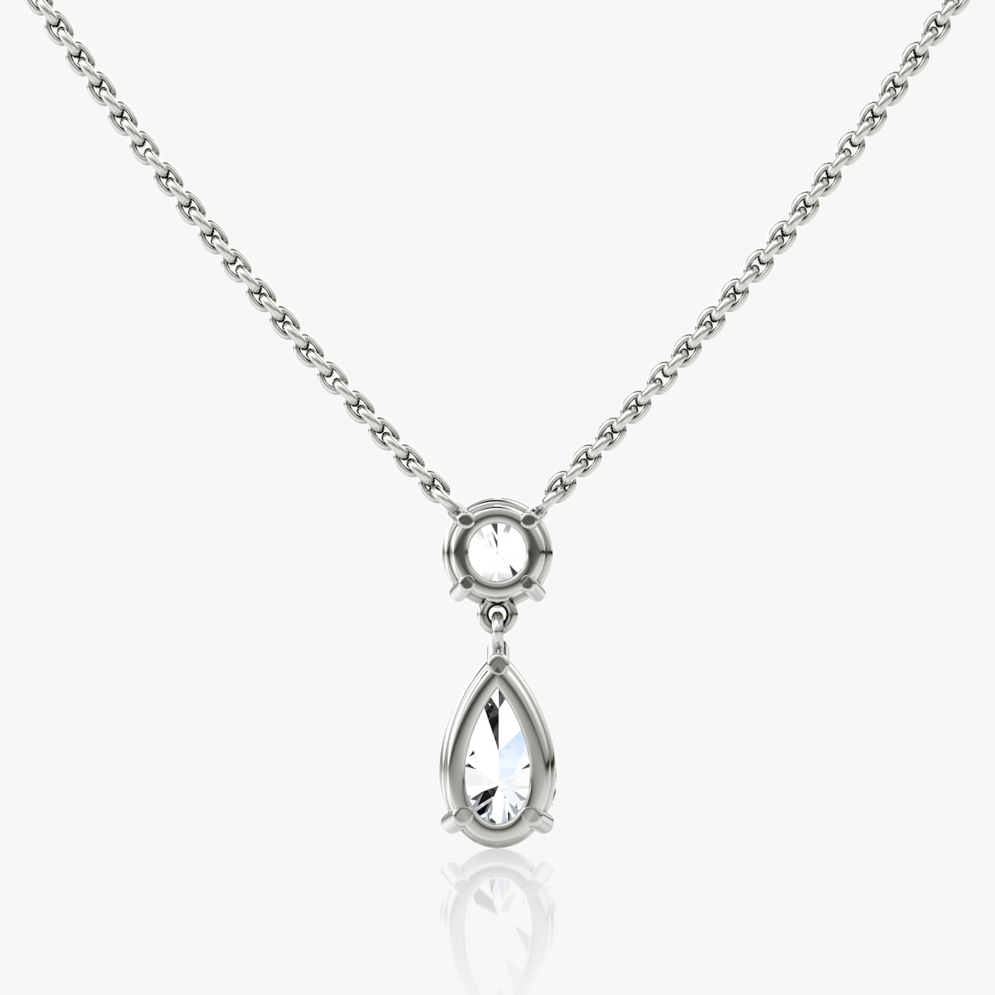 Duo Drop Necklace | Round Brilliant and Pear | 14k | White Gold | chainLength: 16-18