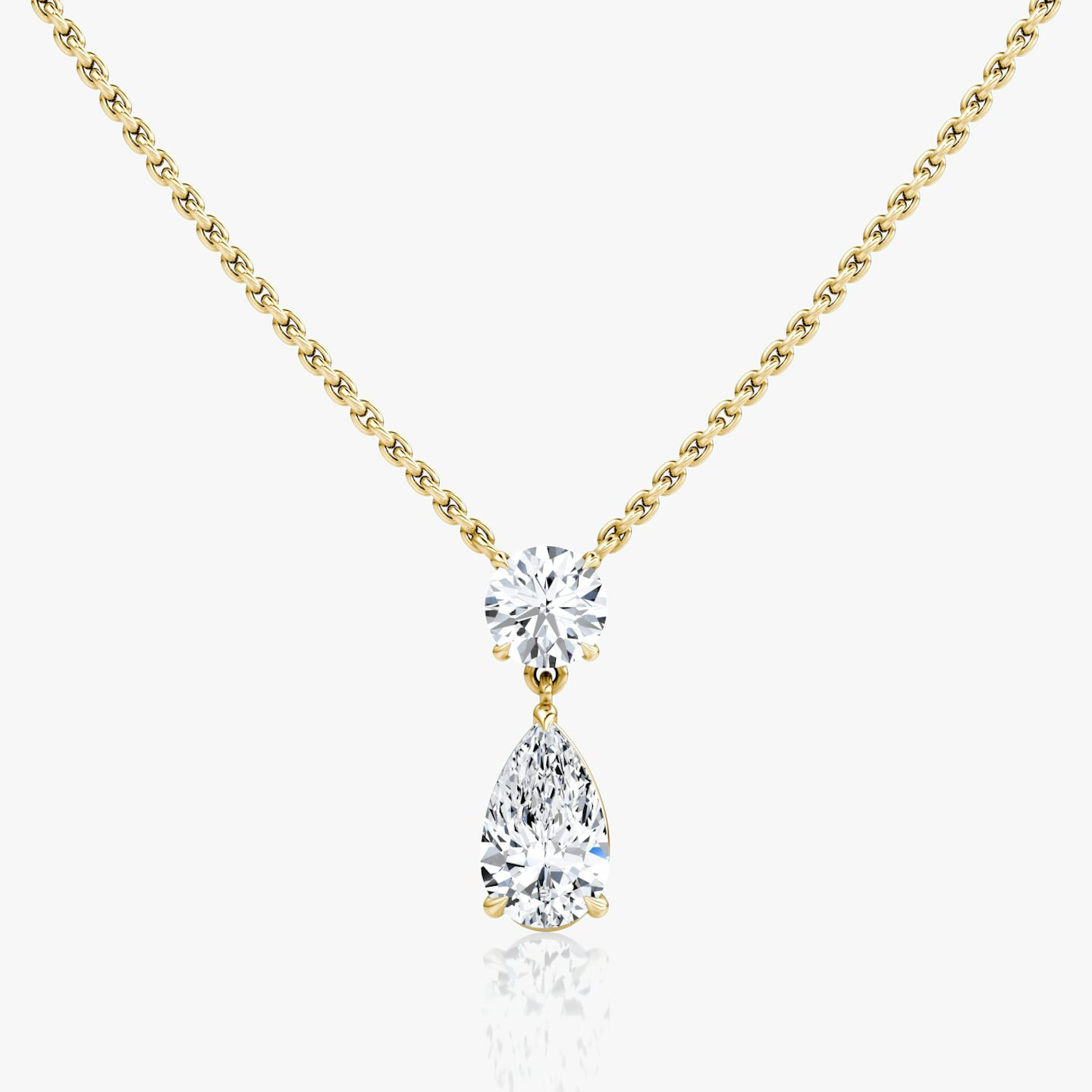 Duo Drop Necklace | Round Brilliant and Pear | 14k | Yellow Gold | chainLength: 16-18