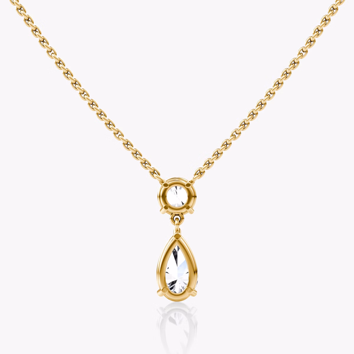 Duo Drop Necklace | Round Brilliant and Pear | 14k | Yellow Gold | chainLength: 16-18