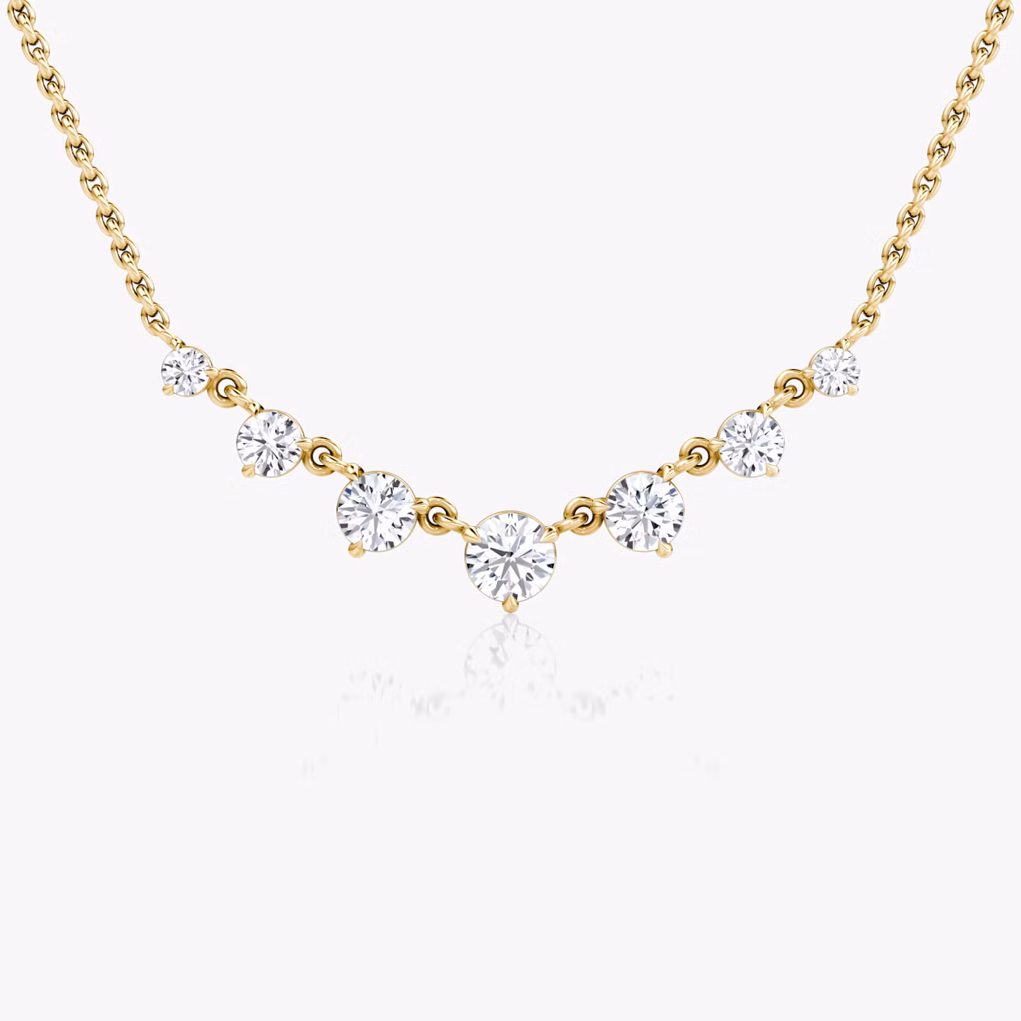 Linked Tennis Necklace | Round Brilliant | 14k | Yellow Gold | diamondSize: original | chainLength: 16-18