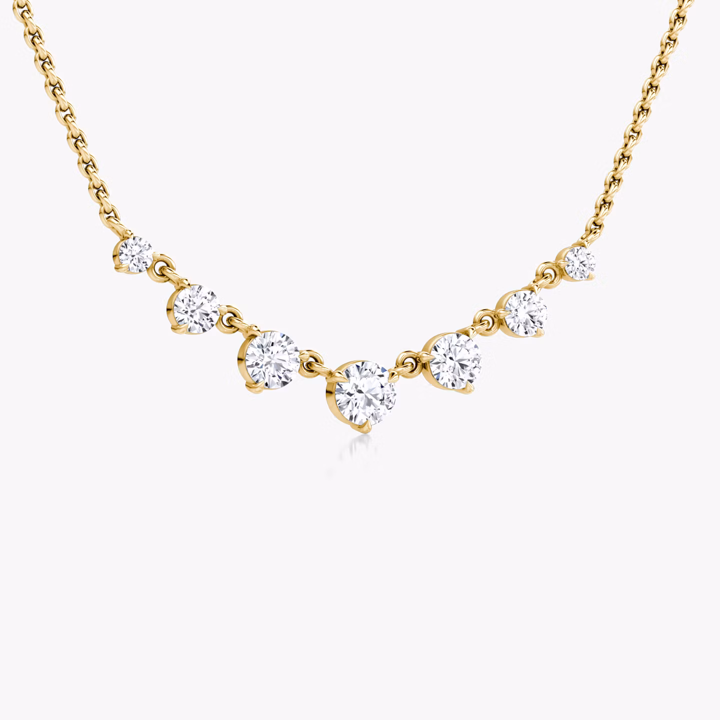 Linked Tennis Necklace | Round Brilliant | 14k | Yellow Gold | diamondSize: original | chainLength: 16-18