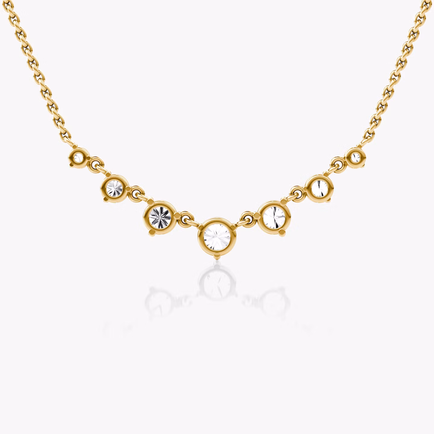 Linked Tennis Necklace | Round Brilliant | 14k | Yellow Gold | diamondSize: original | chainLength: 16-18