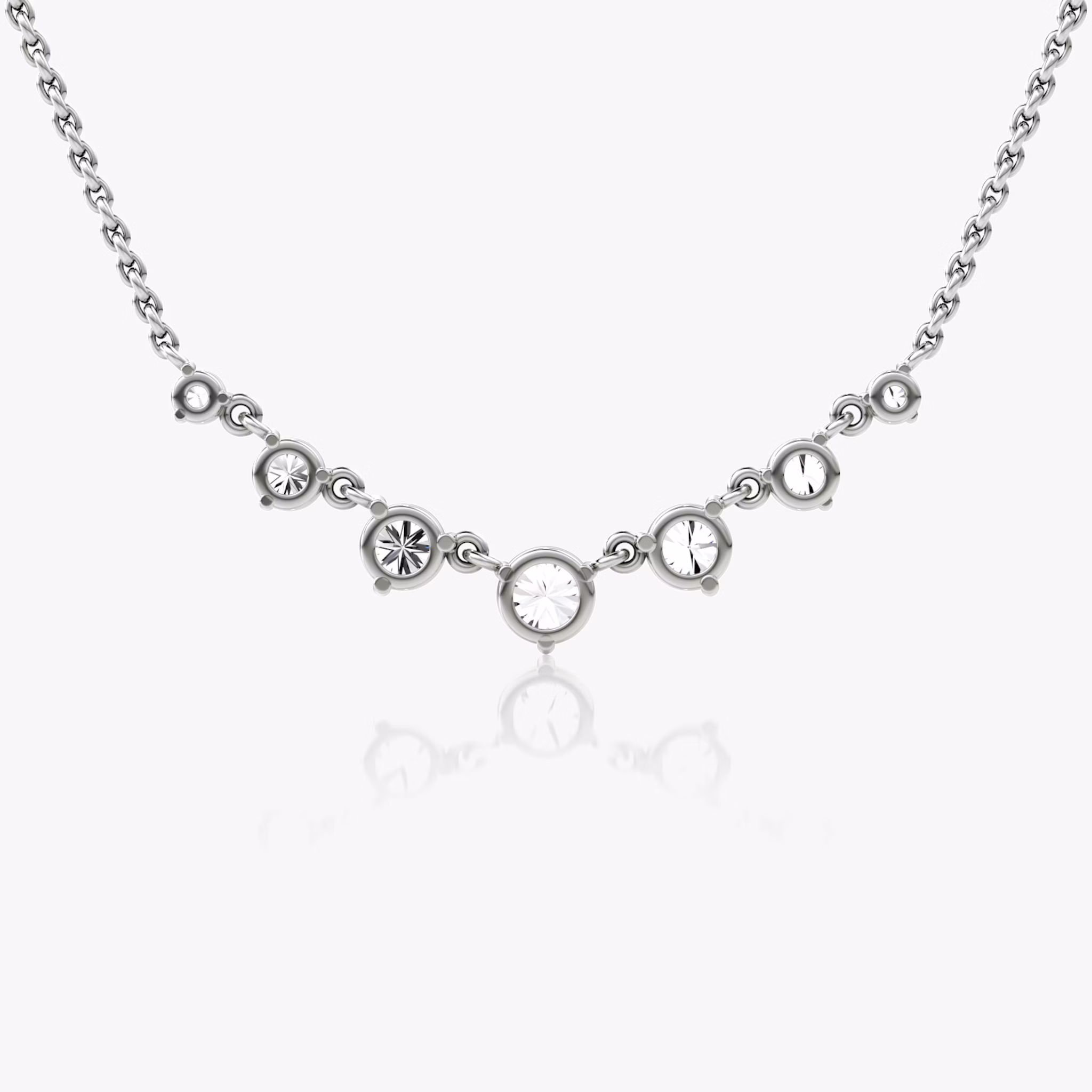 Linked Tennis Necklace | Round Brilliant | 14k | White Gold | diamondSize: original | chainLength: 16-18