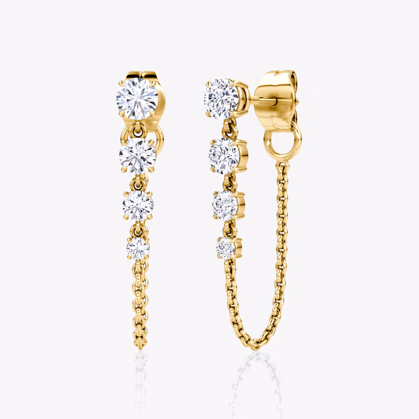 Linked Tennis Earring Round Brilliant | Yellow Gold