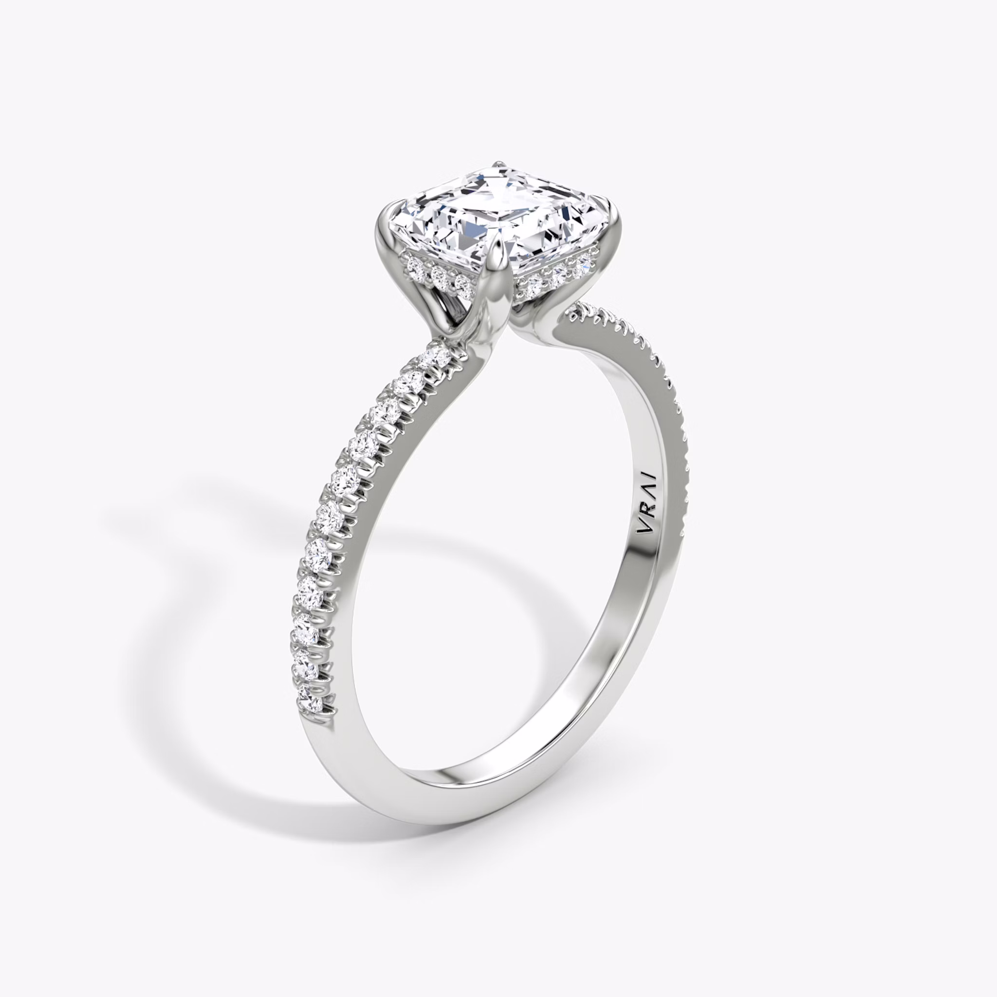 The Floating Solitaire | Asscher | Platinum | bandAccent: Pavé | diamondOrientation: vertical | caratWeight: other