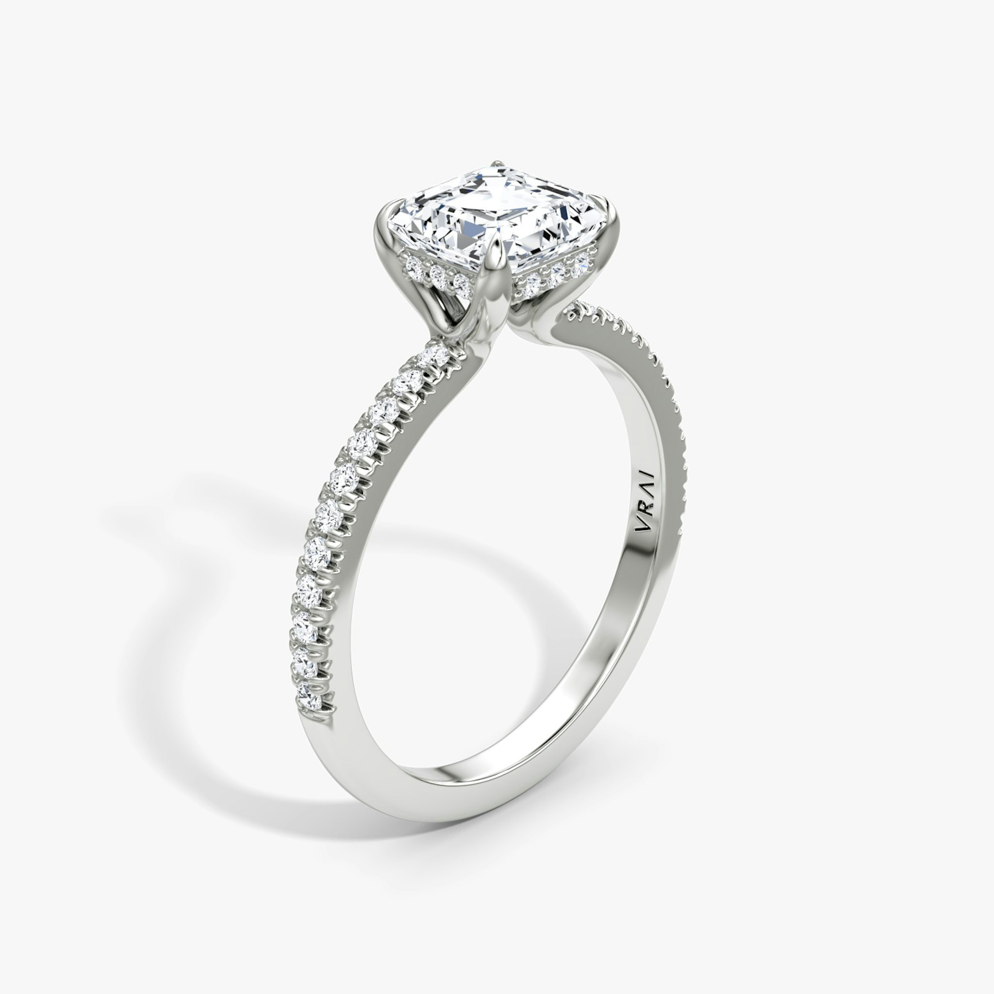 The Floating Solitaire | Asscher | Platinum | bandAccent: Pavé | diamondOrientation: vertical | caratWeight: other
