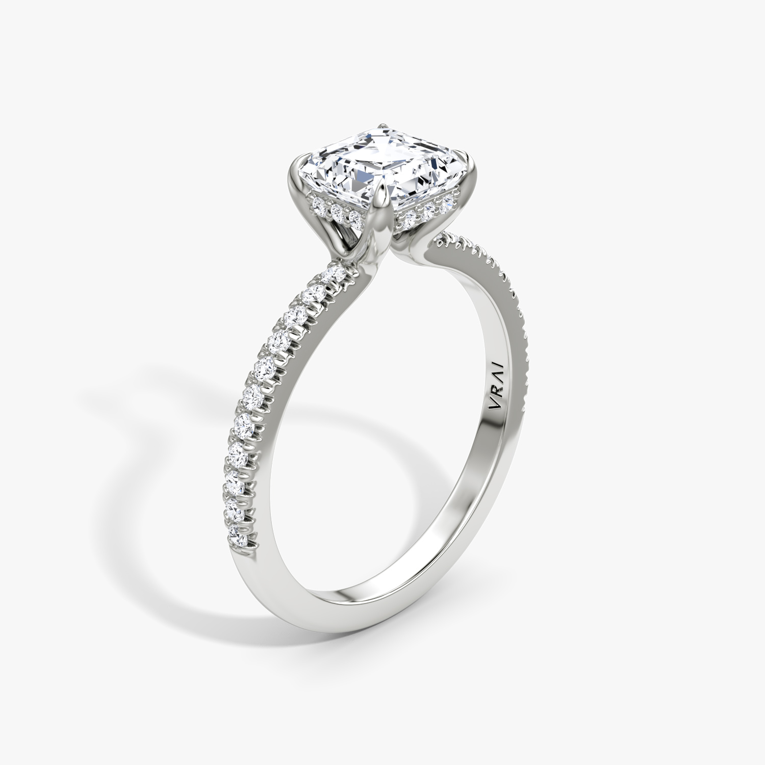 The Floating Solitaire Asscher Engagement Ring | Pavé Band | Platinum