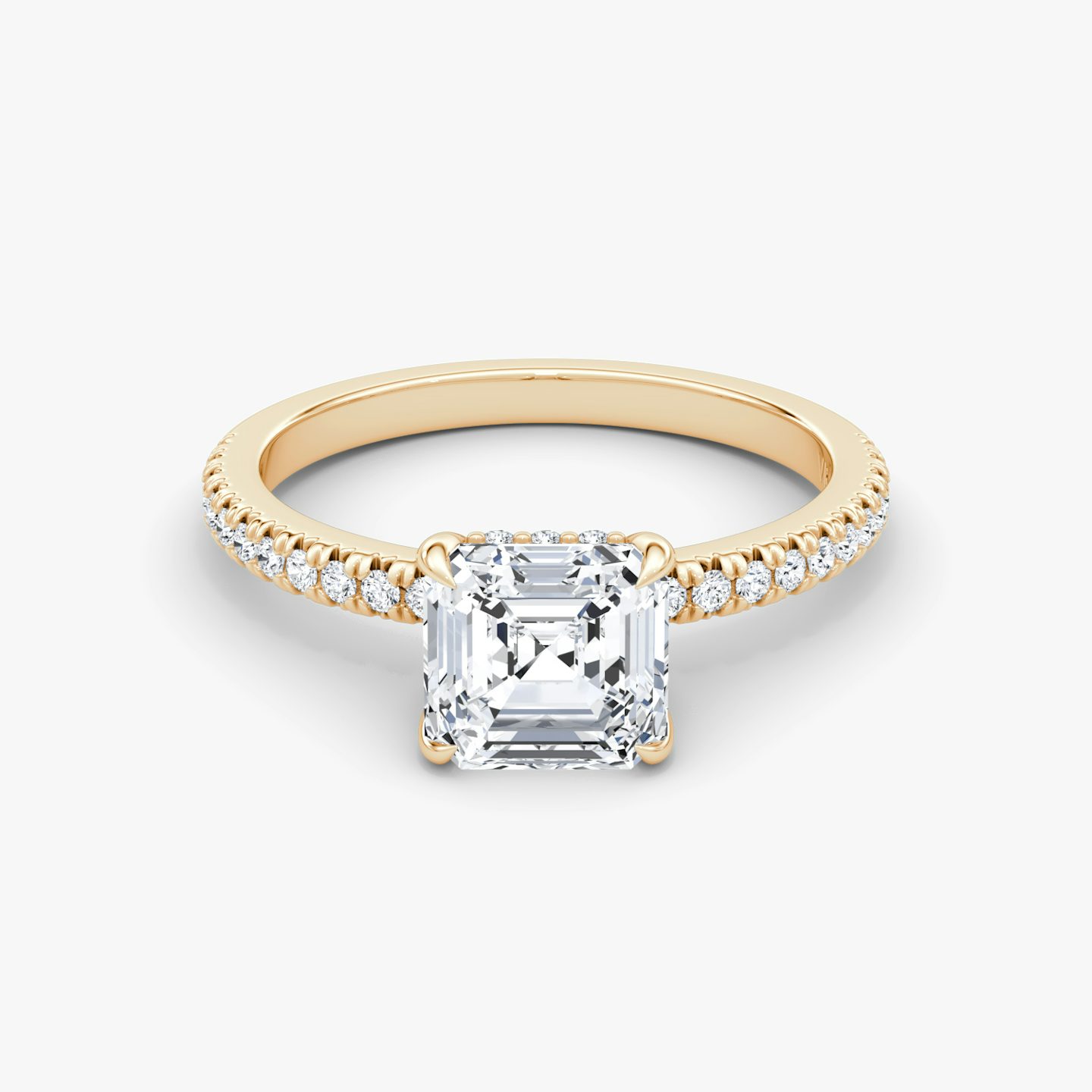 Floating Solitaire | Asscher | 14k | Roségold | bandAccent: Mit Pavé-Besatz | diamondOrientation: vertical | caratWeight: other