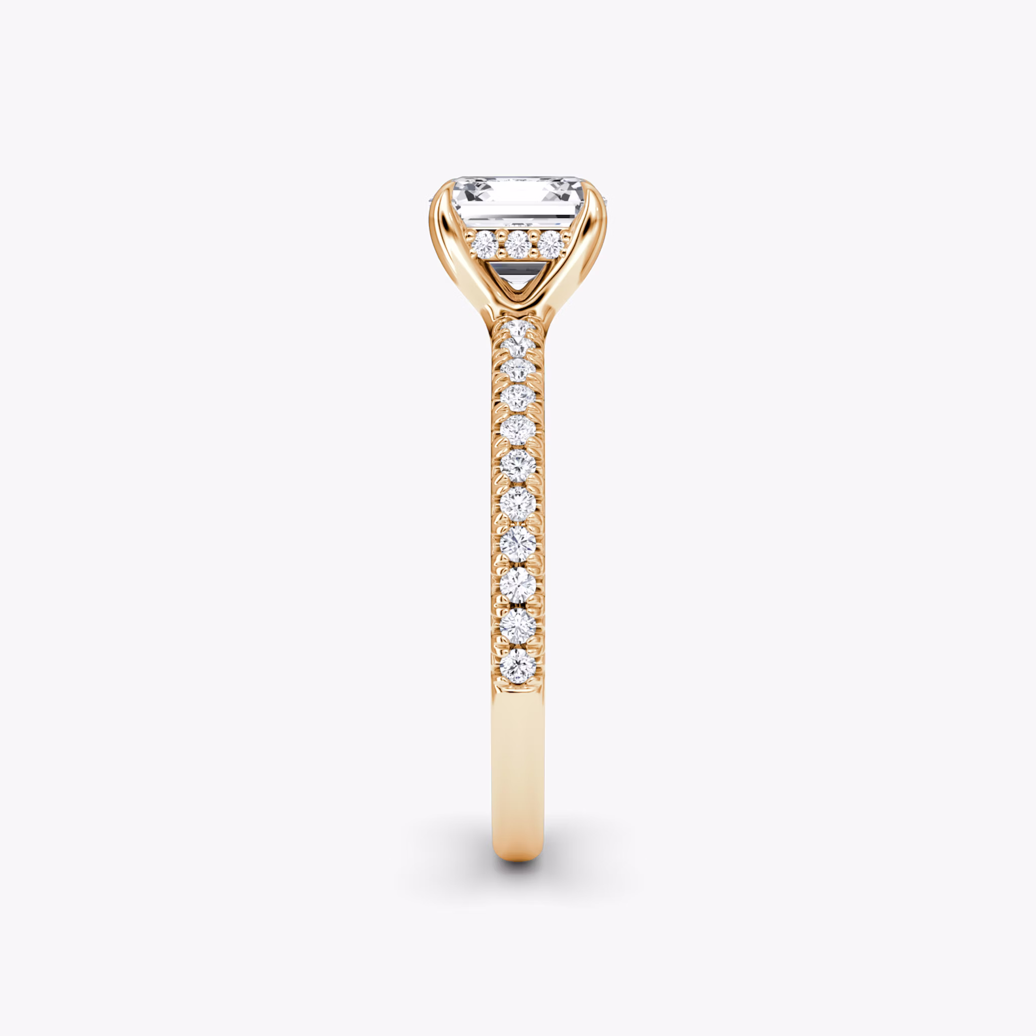 The Floating Solitaire | Asscher | 14k | Rose Gold | bandAccent: Pavé | diamondOrientation: vertical | caratWeight: other