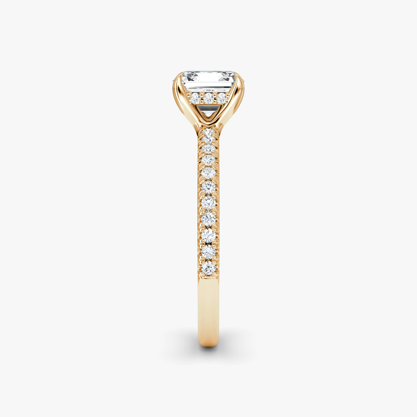 Floating Solitaire | Asscher | 14k | Roségold | bandAccent: Mit Pavé-Besatz | diamondOrientation: vertical | caratWeight: other