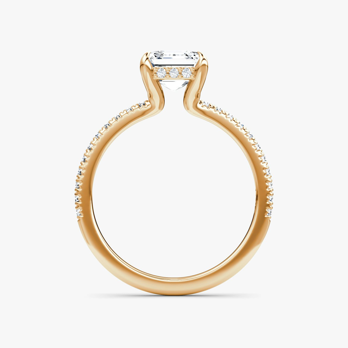 Floating Solitaire | Asscher | 14k | Roségold | bandAccent: Mit Pavé-Besatz | diamondOrientation: vertical | caratWeight: other