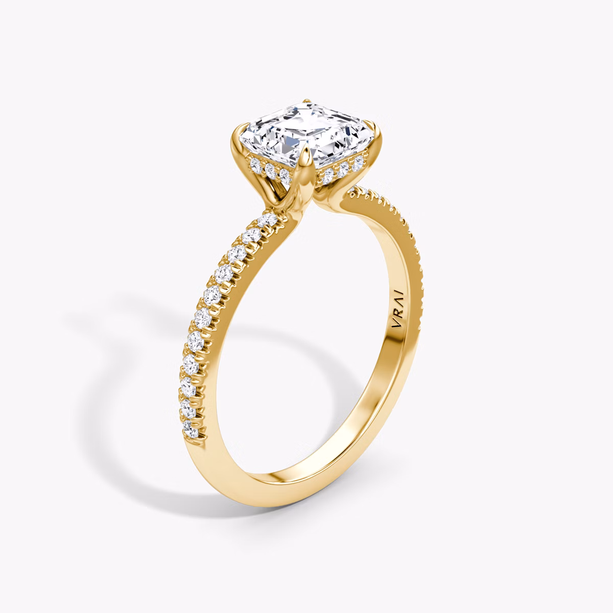 The Floating Solitaire | Asscher | 18k | Yellow Gold | bandAccent: Pavé | diamondOrientation: vertical | caratWeight: other