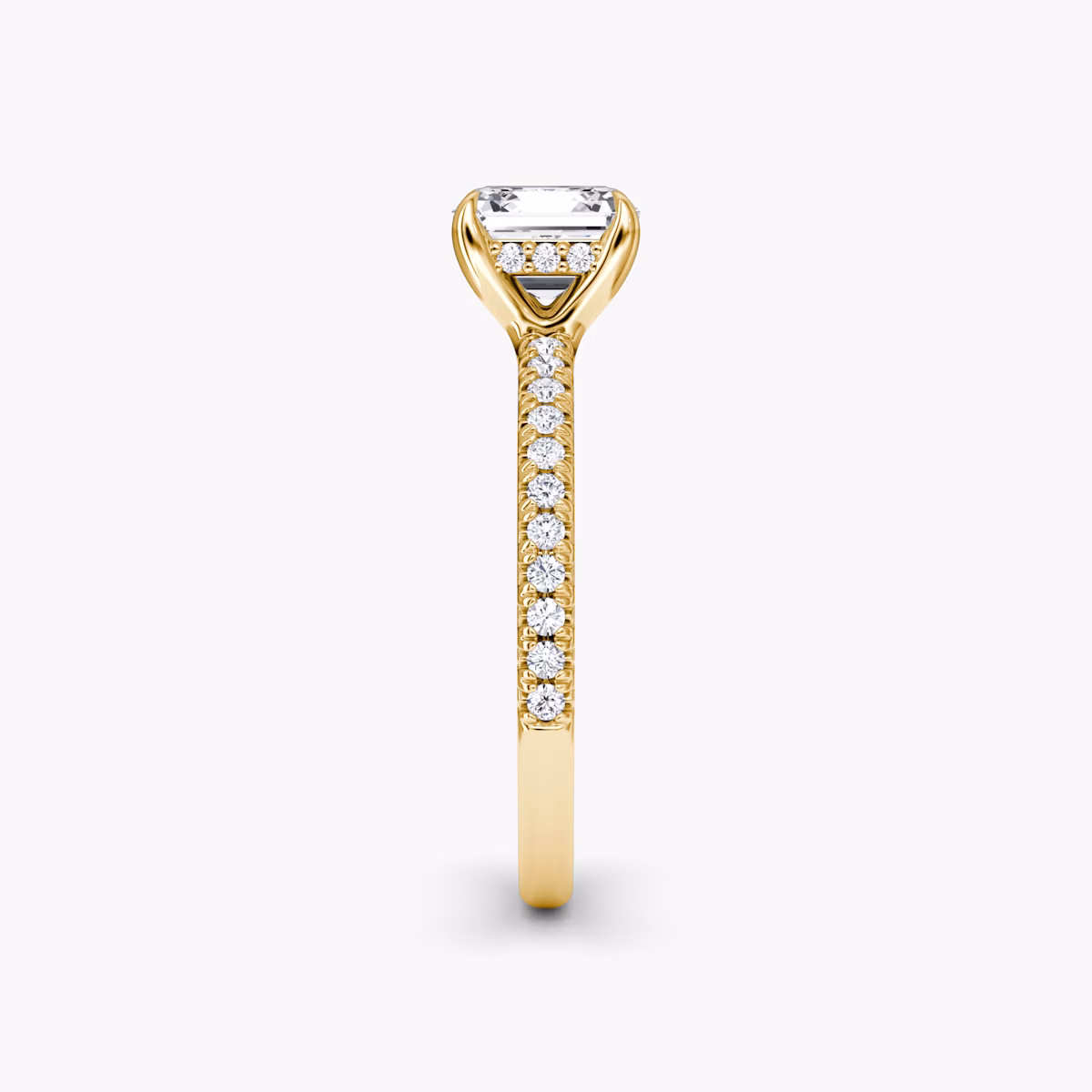 The Floating Solitaire | Asscher | 18k | Yellow Gold | bandAccent: Pavé | diamondOrientation: vertical | caratWeight: other
