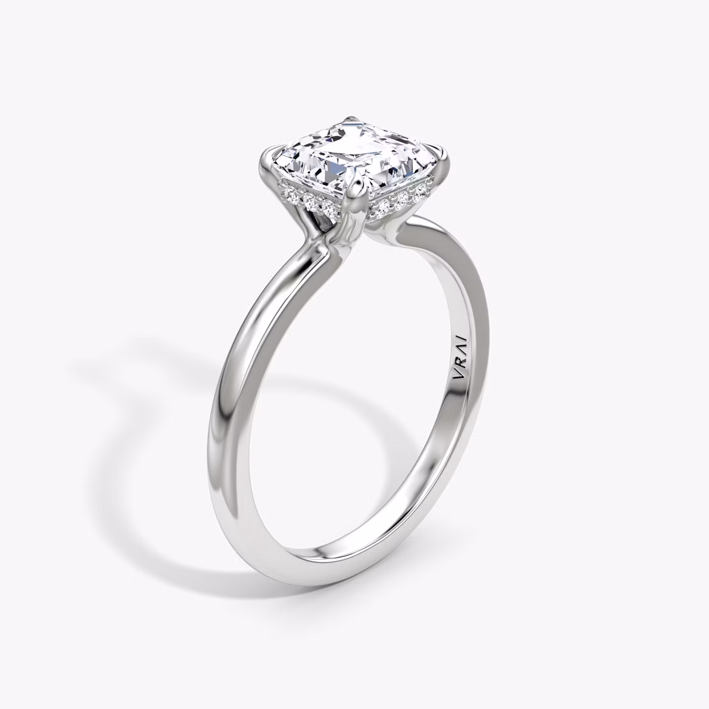 The Floating Solitaire | Asscher | 18k | White Gold | bandAccent: Plain | diamondOrientation: vertical | caratWeight: other