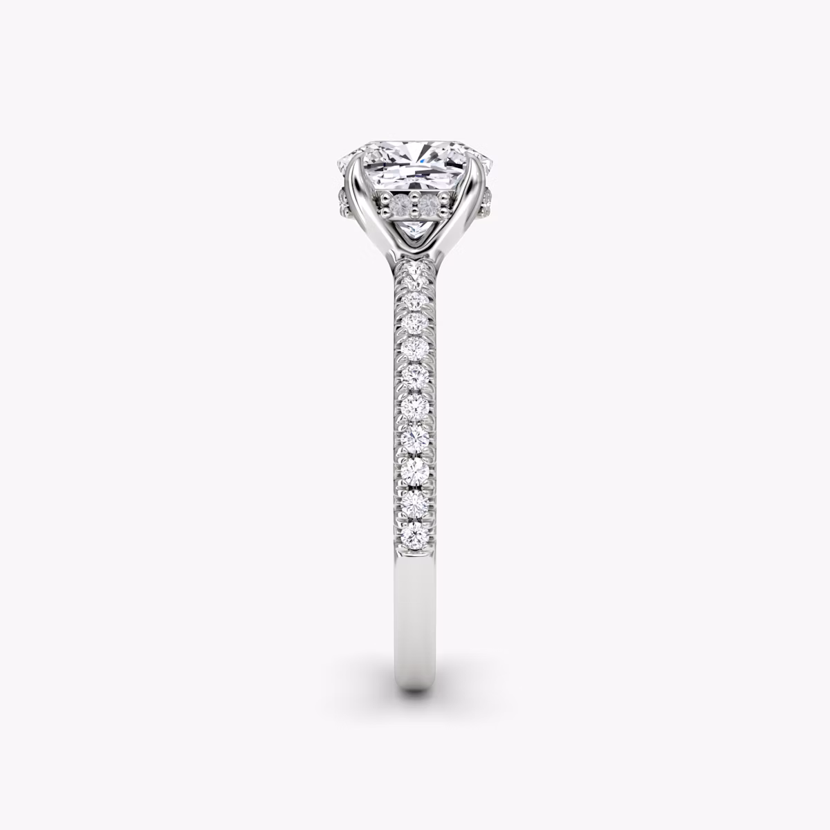 The Floating Solitaire | Cushion | 18k | White Gold | bandAccent: Pavé | diamondOrientation: vertical | caratWeight: other