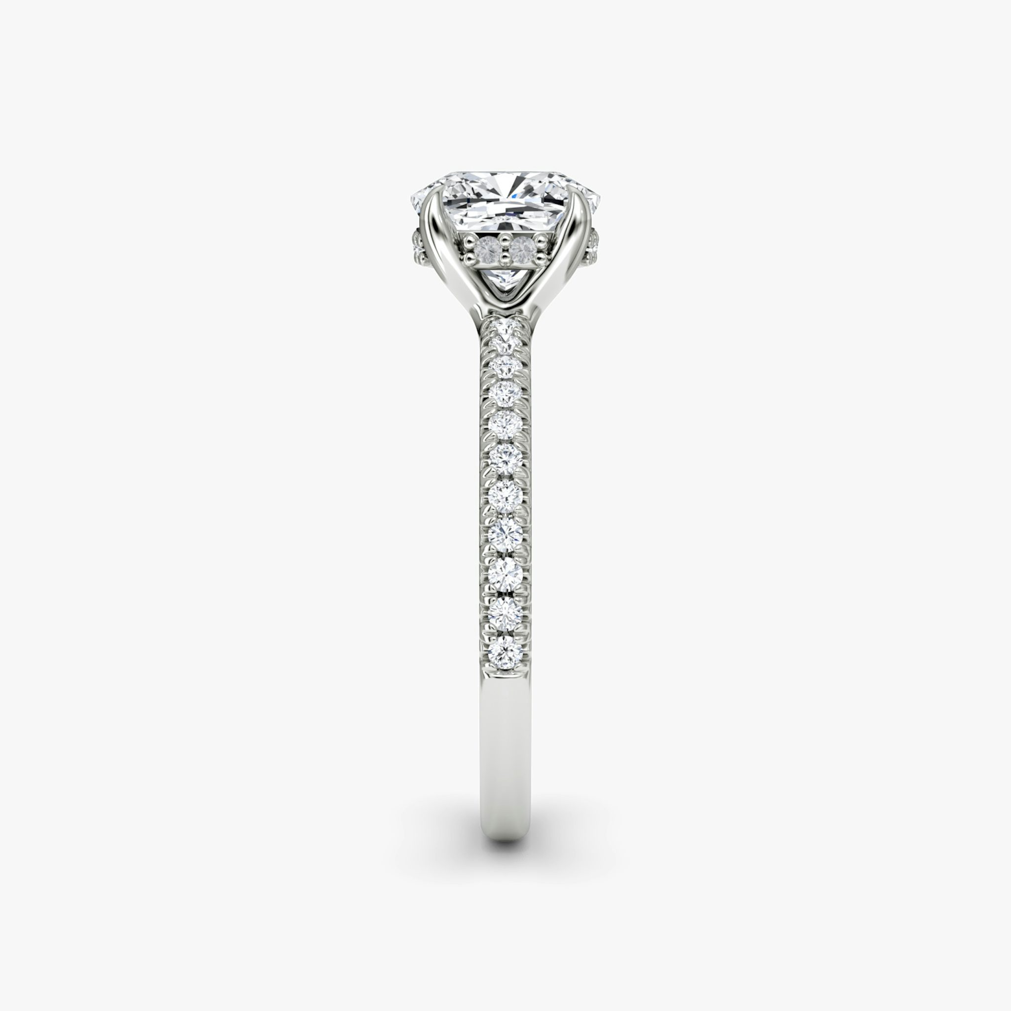 The Floating Solitaire | Cushion | Platinum | bandAccent: Pavé | diamondOrientation: vertical | caratWeight: other