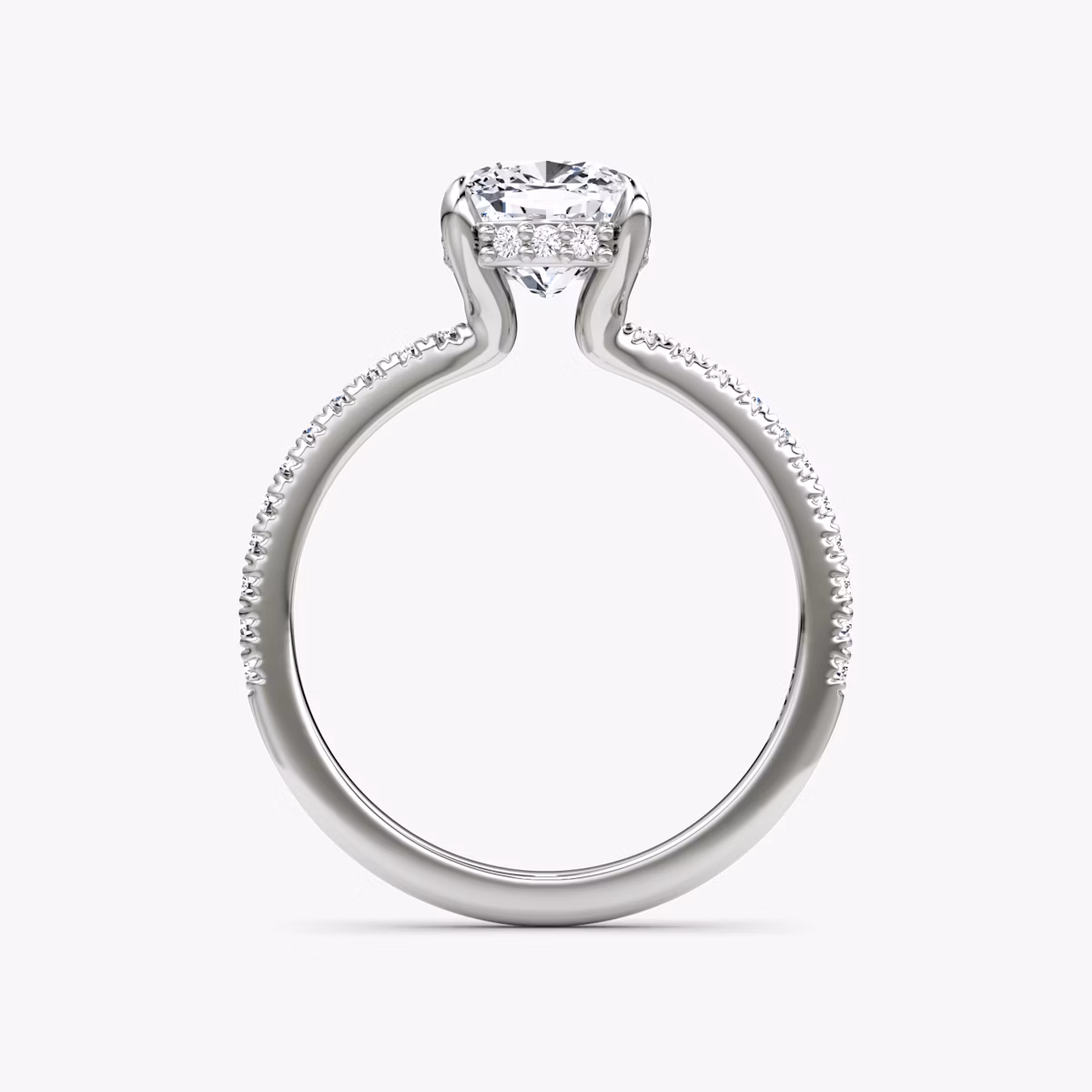 The Floating Solitaire | Cushion | 18k | White Gold | bandAccent: Pavé | diamondOrientation: vertical | caratWeight: other