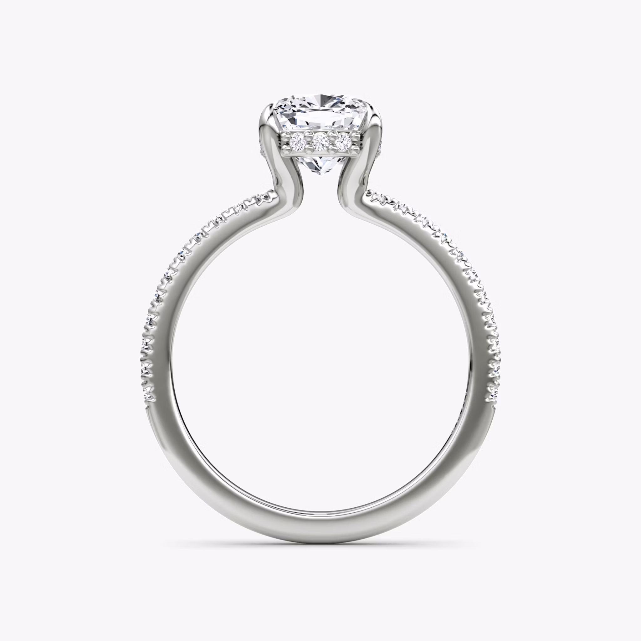 The Floating Solitaire | Cushion | Platinum | bandAccent: Pavé | diamondOrientation: vertical | caratWeight: other