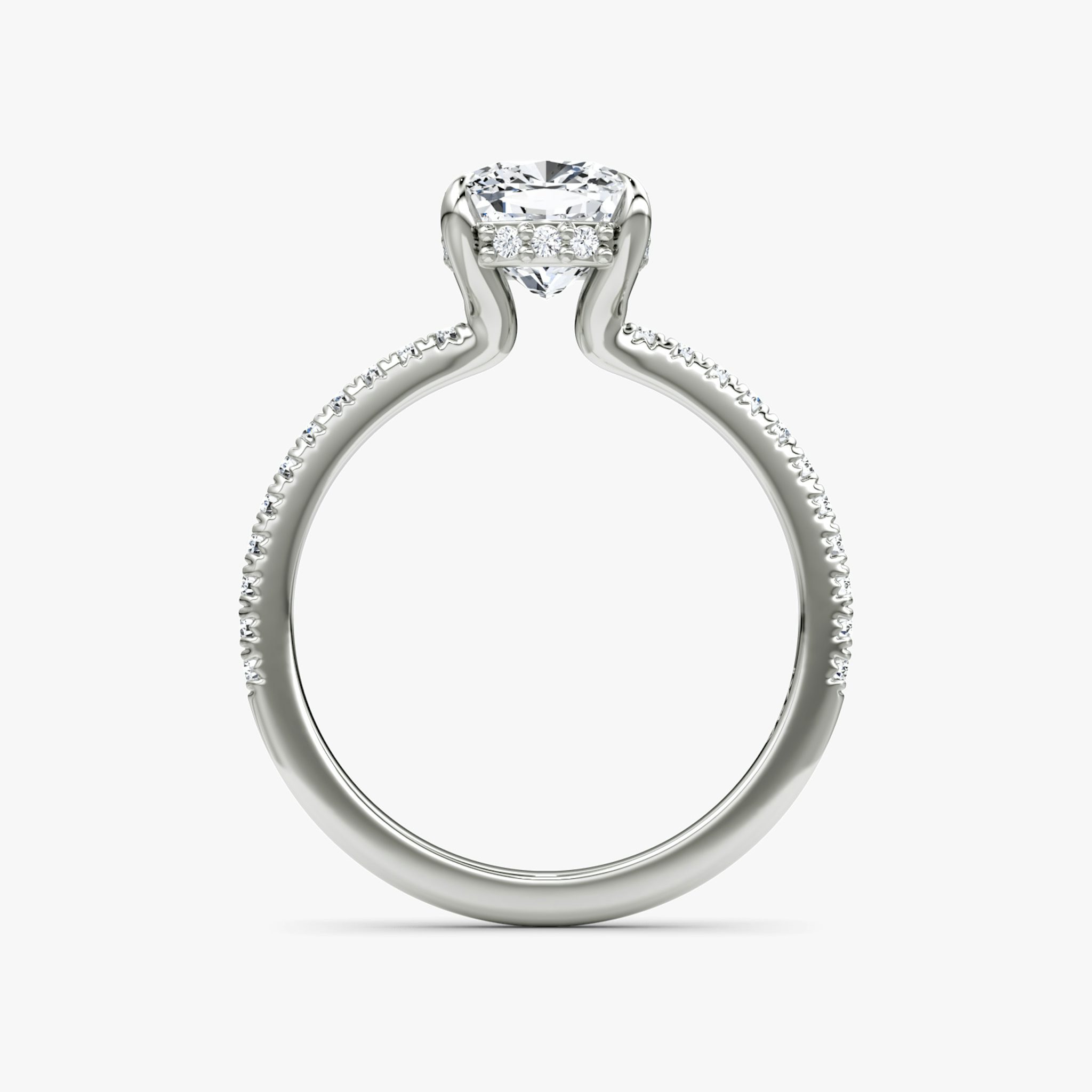 The Floating Solitaire | Cushion | Platinum | bandAccent: Pavé | diamondOrientation: vertical | caratWeight: other