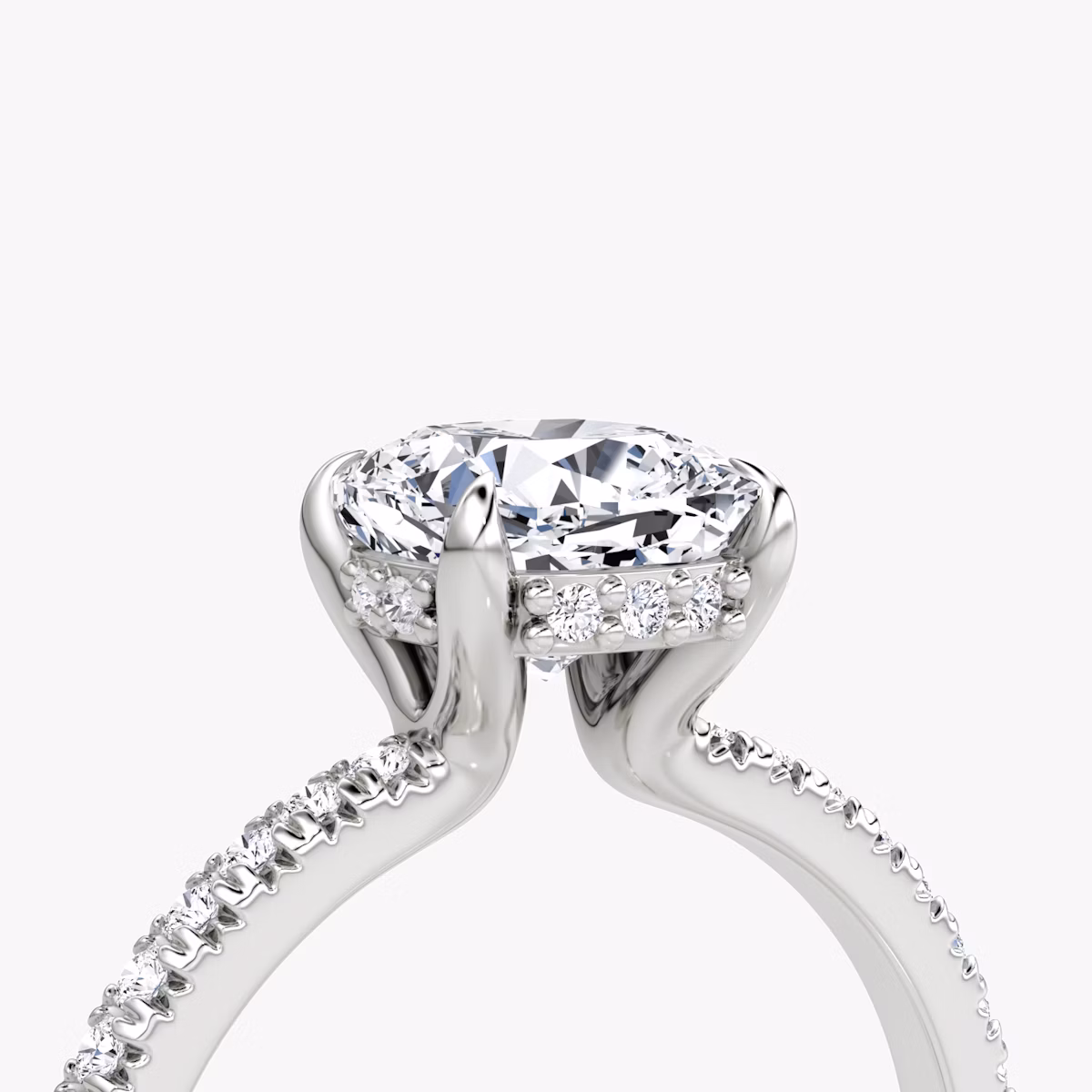 The Floating Solitaire | Cushion | 18k | White Gold | bandAccent: Pavé | diamondOrientation: vertical | caratWeight: other