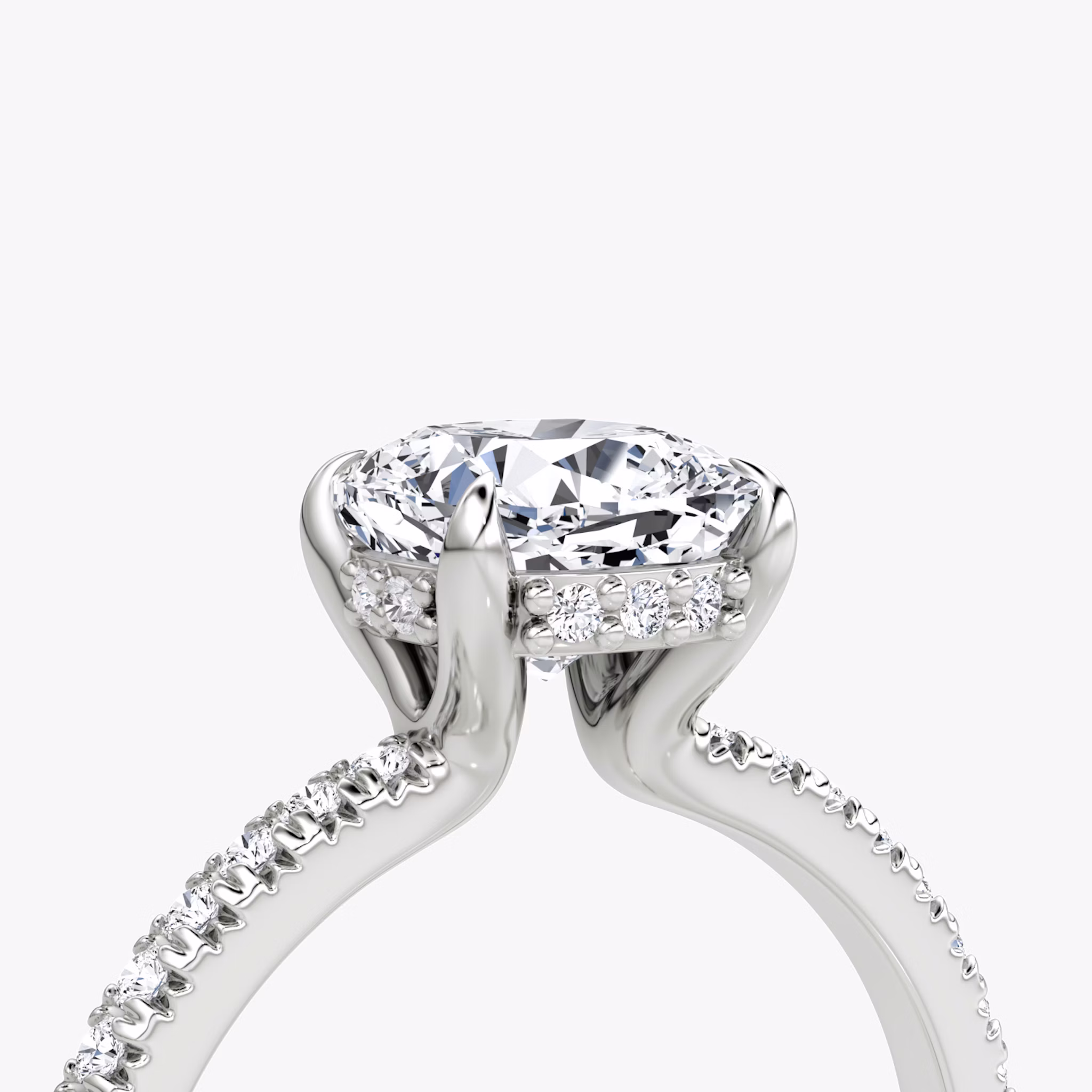 The Floating Solitaire | Cushion | Platinum | bandAccent: Pavé | diamondOrientation: vertical | caratWeight: other