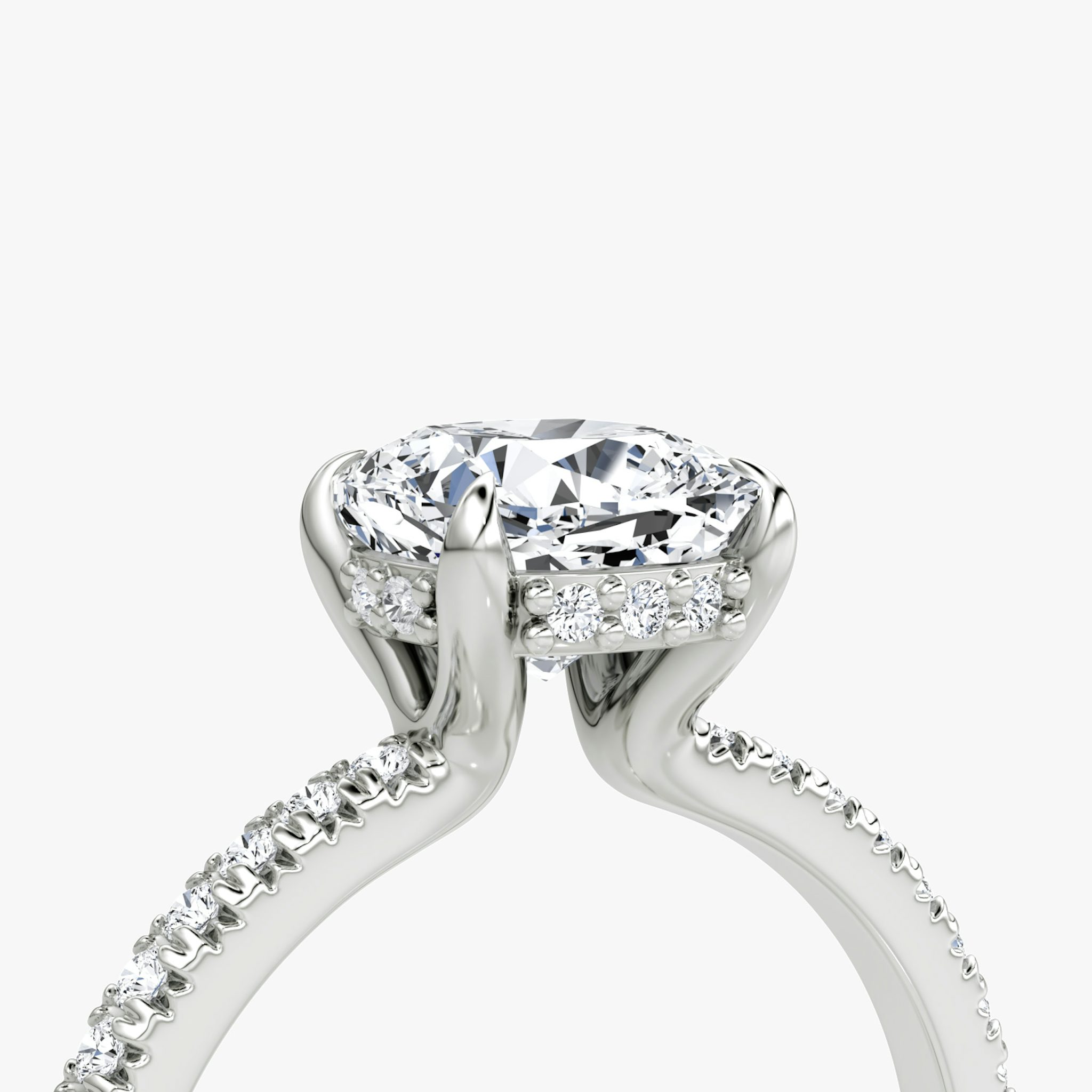 The Floating Solitaire | Cushion | Platinum | bandAccent: Pavé | diamondOrientation: vertical | caratWeight: other