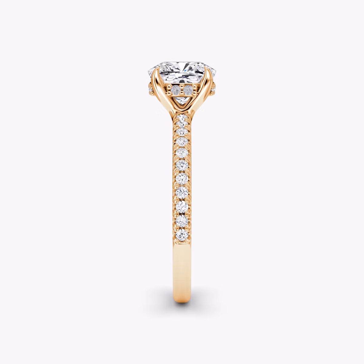 The Floating Solitaire | Cushion | 14k | Rose Gold | bandAccent: Pavé | diamondOrientation: vertical | caratWeight: other