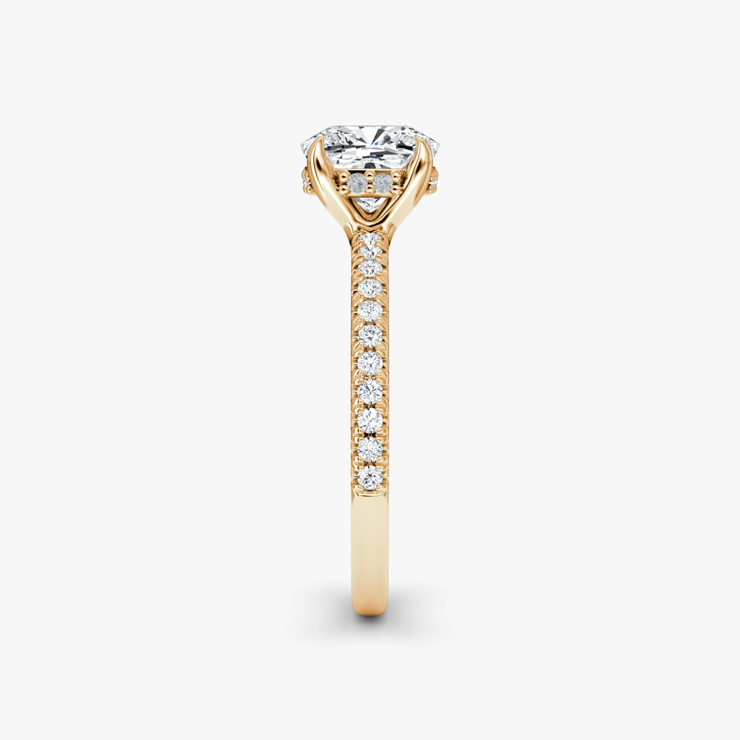 The Floating Solitaire | Cushion | 14k | Rose Gold | bandAccent: Pavé | diamondOrientation: vertical | caratWeight: other