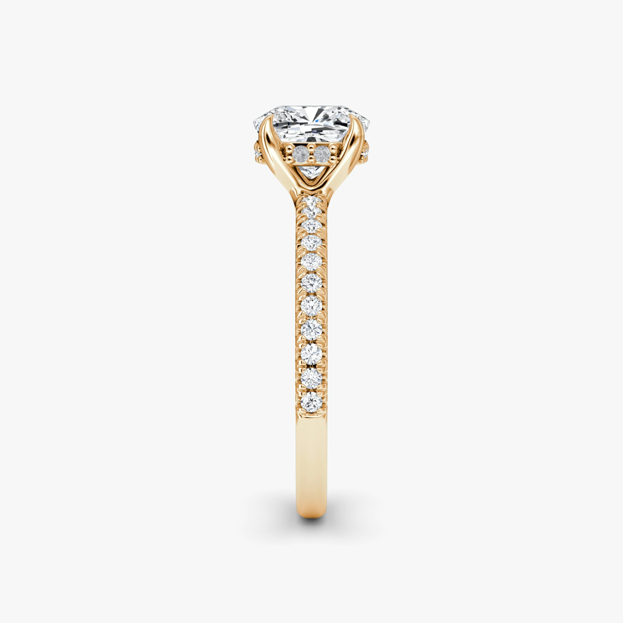 The Floating Solitaire | Cushion | 14k | Rose Gold | bandAccent: Pavé | diamondOrientation: vertical | caratWeight: other