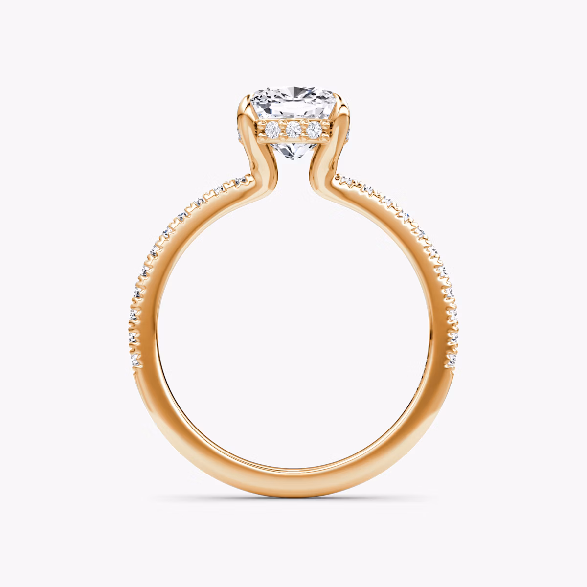 The Floating Solitaire | Cushion | 14k | Rose Gold | bandAccent: Pavé | diamondOrientation: vertical | caratWeight: other