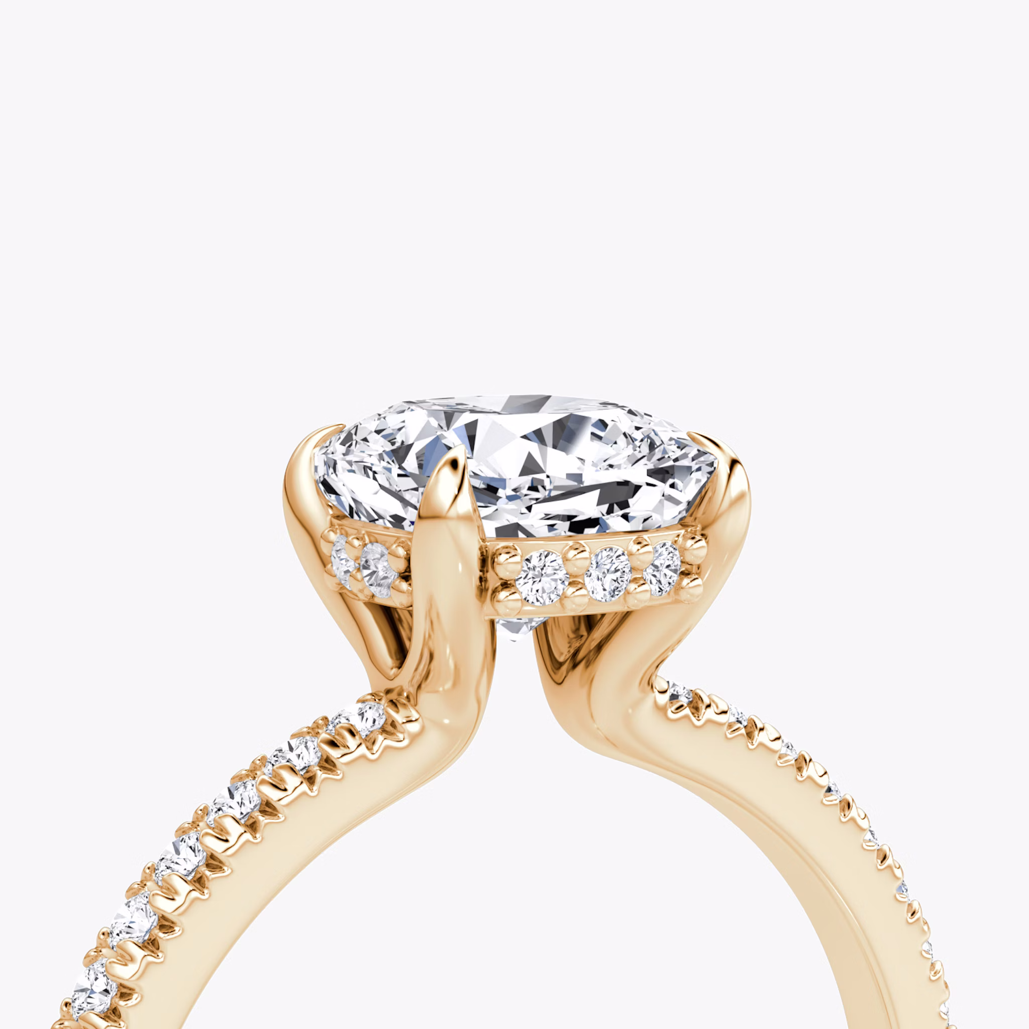 The Floating Solitaire | Cushion | 14k | Rose Gold | bandAccent: Pavé | diamondOrientation: vertical | caratWeight: other