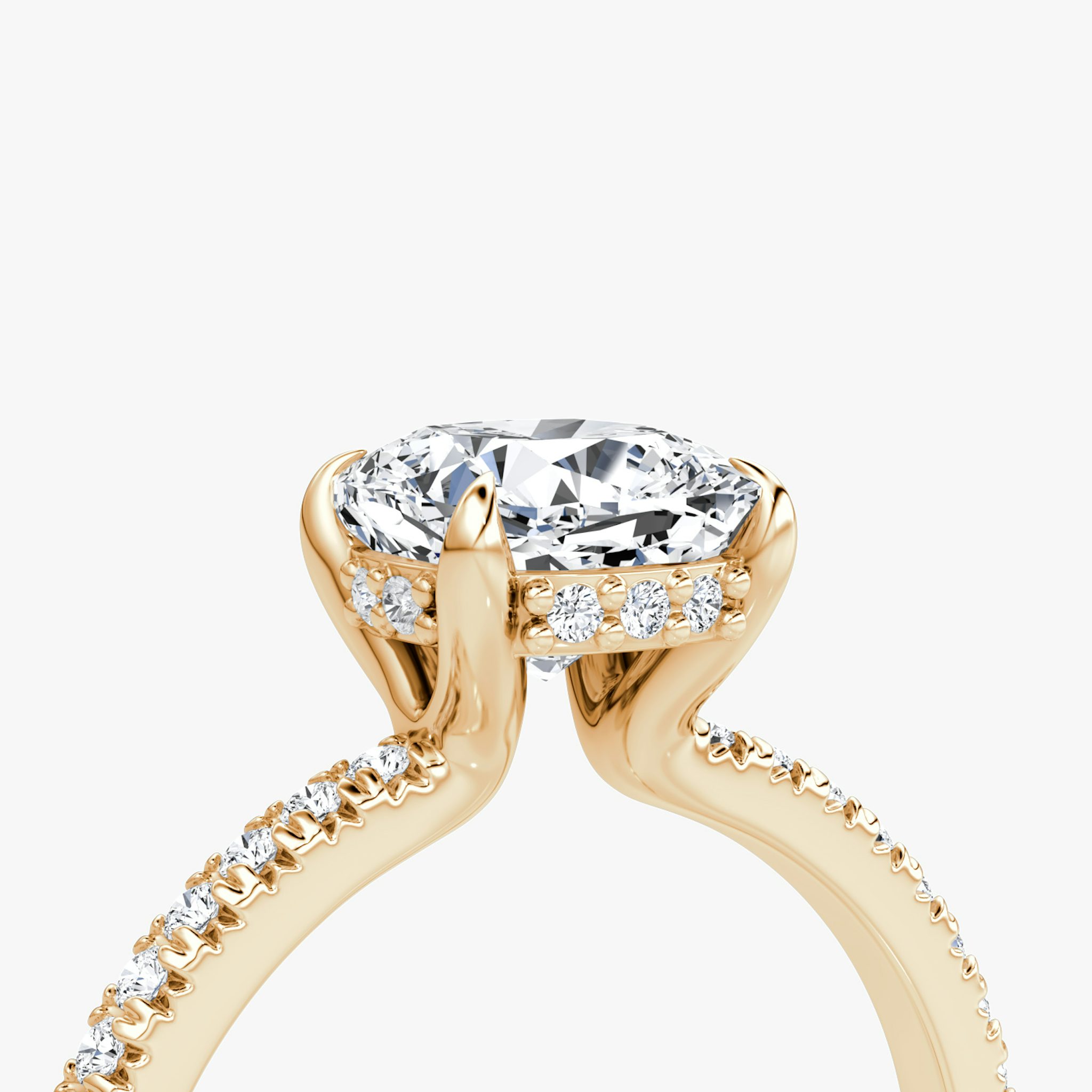 The Floating Solitaire | Cushion | 14k | Rose Gold | bandAccent: Pavé | diamondOrientation: vertical | caratWeight: other