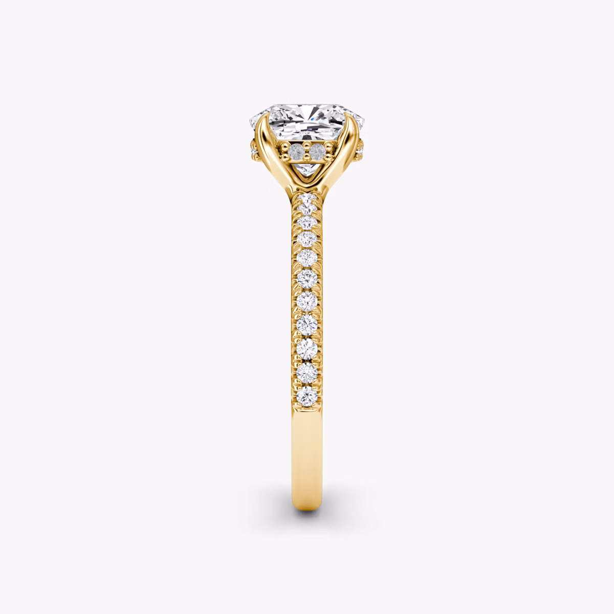 The Floating Solitaire | Cushion | 18k | Yellow Gold | bandAccent: Pavé | diamondOrientation: vertical | caratWeight: other