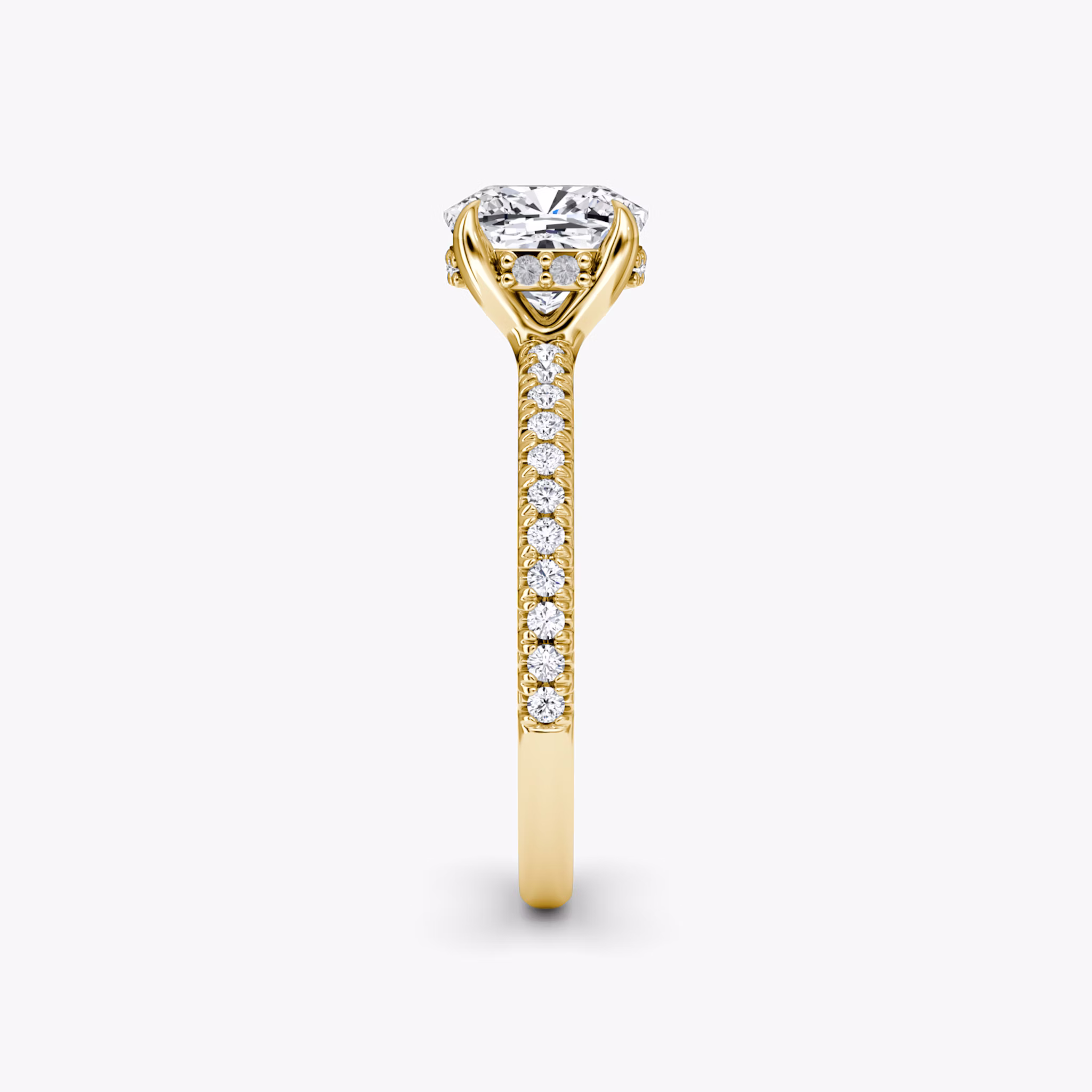 The Floating Solitaire | Cushion | 18k | Yellow Gold | bandAccent: Pavé | diamondOrientation: vertical | caratWeight: other