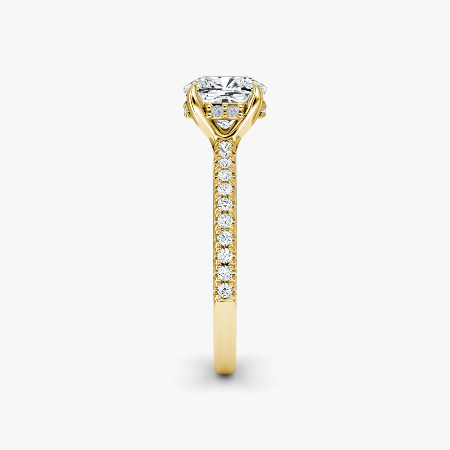 The Floating Solitaire | Cushion | 18k | Yellow Gold | bandAccent: Pavé | diamondOrientation: vertical | caratWeight: other